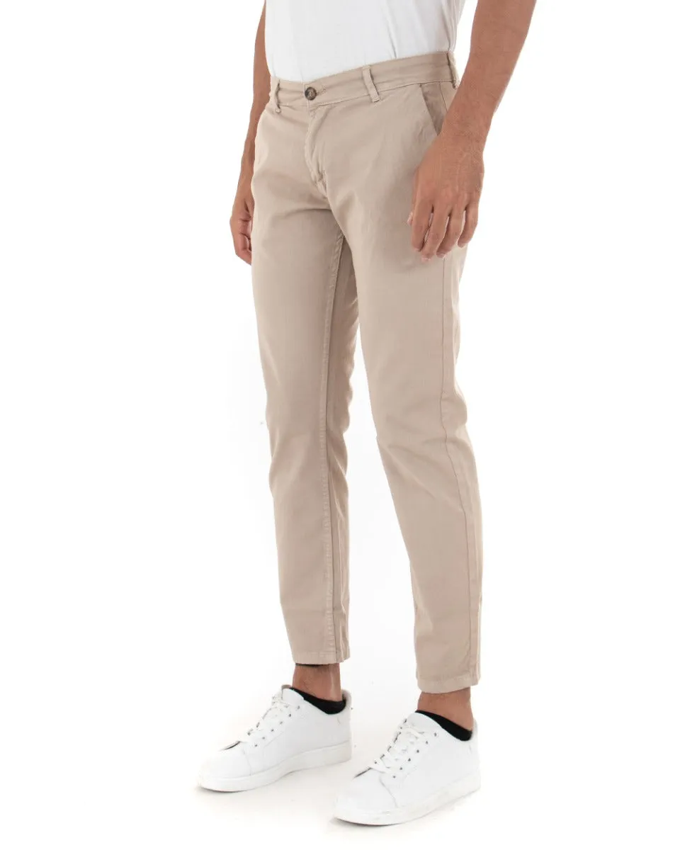 Pantaloni Uomo Tasca America Basic Cotone Elastico Beige Slim Classico GIOSAL-P5003A