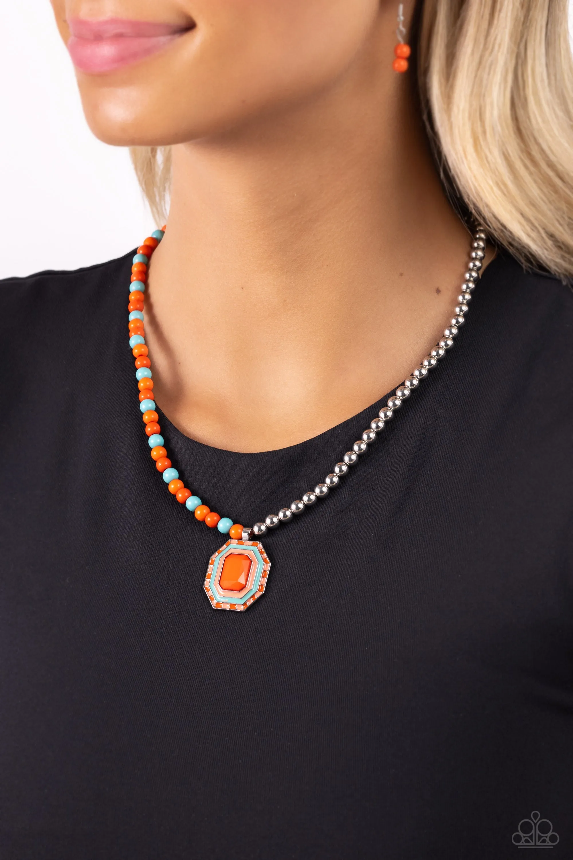 Paparazzi Contrasting Candy Orange Necklace & Earring Set