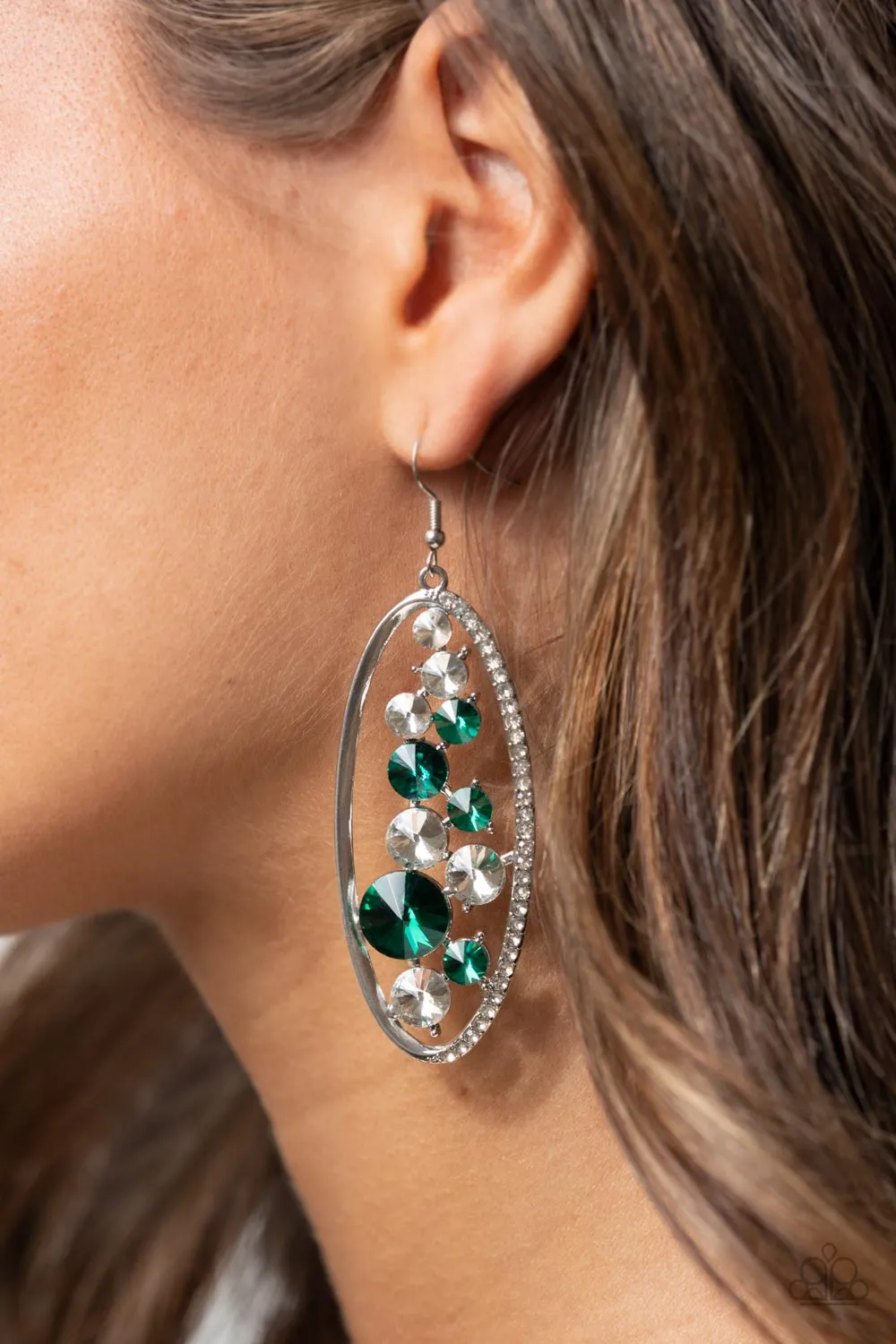 Paparazzi Earrings ~ Rock Candy Bubbly - Green and White Earrings