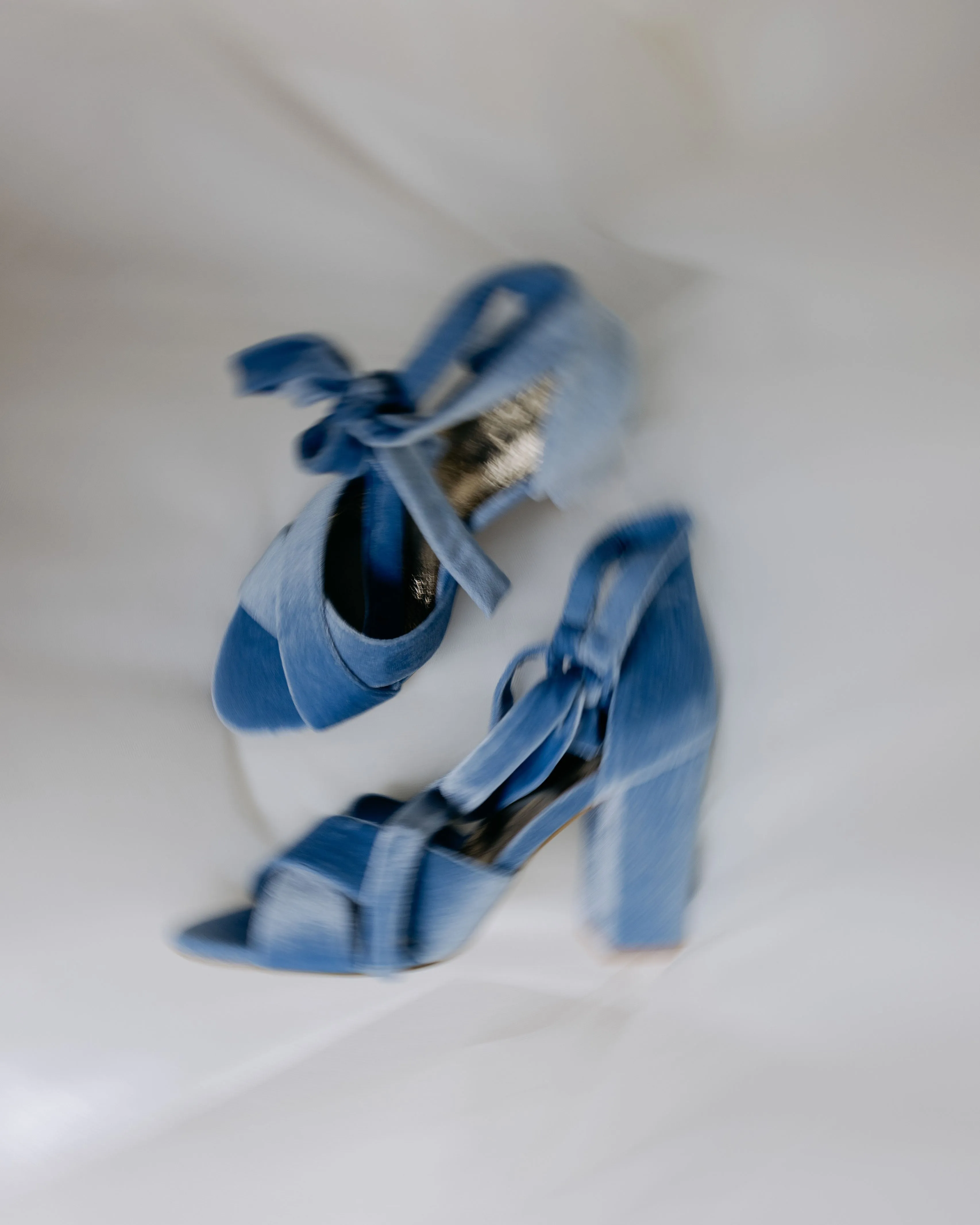 PASSION - BLUE BLOCK HEEL WEDDING SHOES WITH VELVET TIES