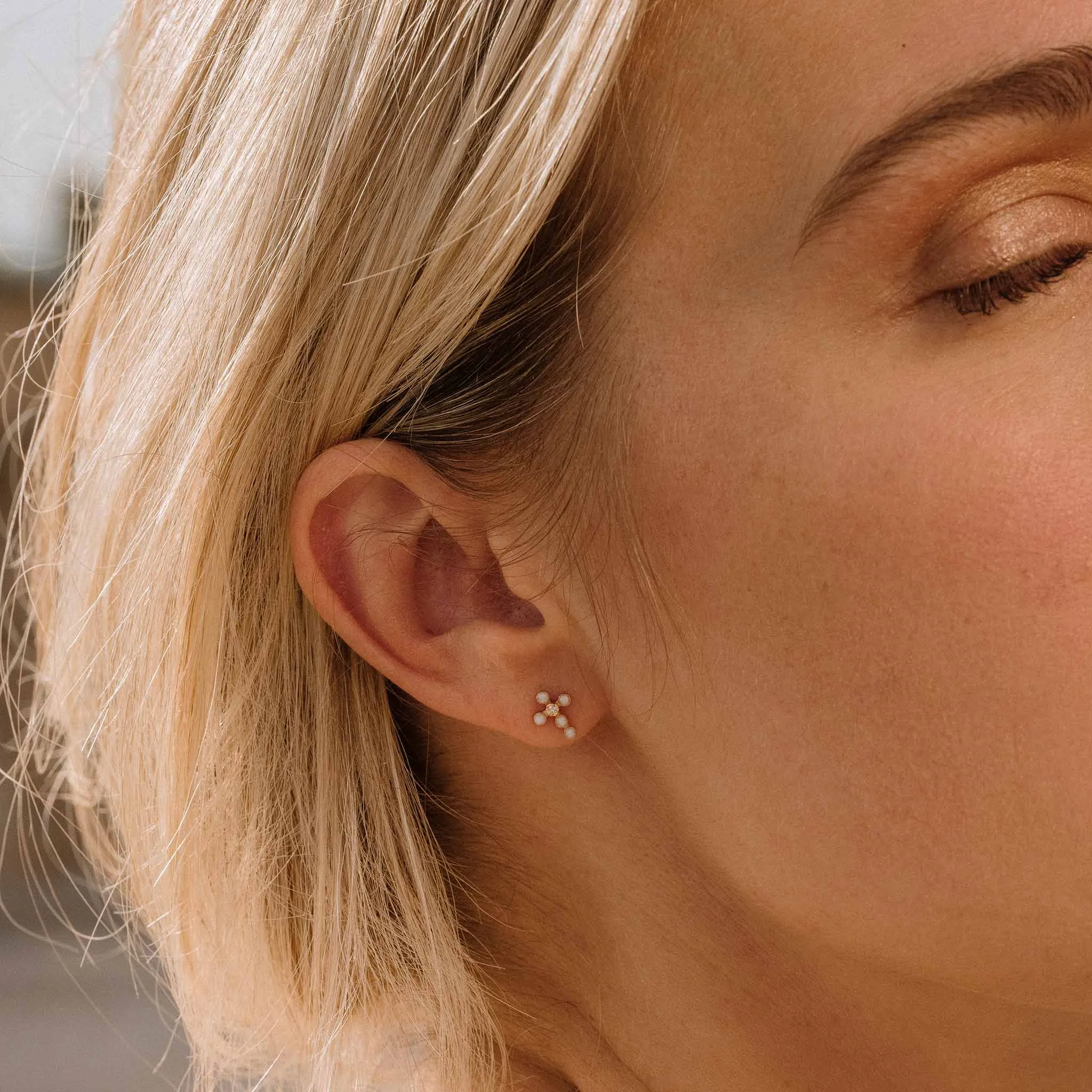 Pearled Cross Diamond Earrings, Opal, Rose Gold