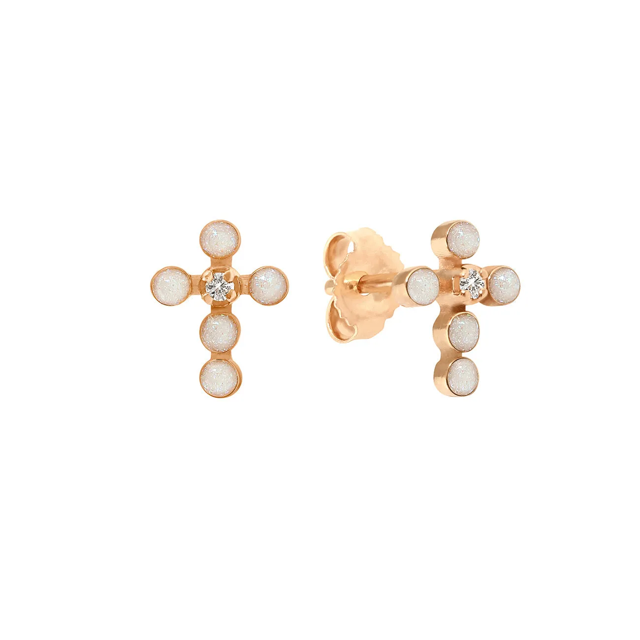 Pearled Cross Diamond Earrings, Opal, Rose Gold