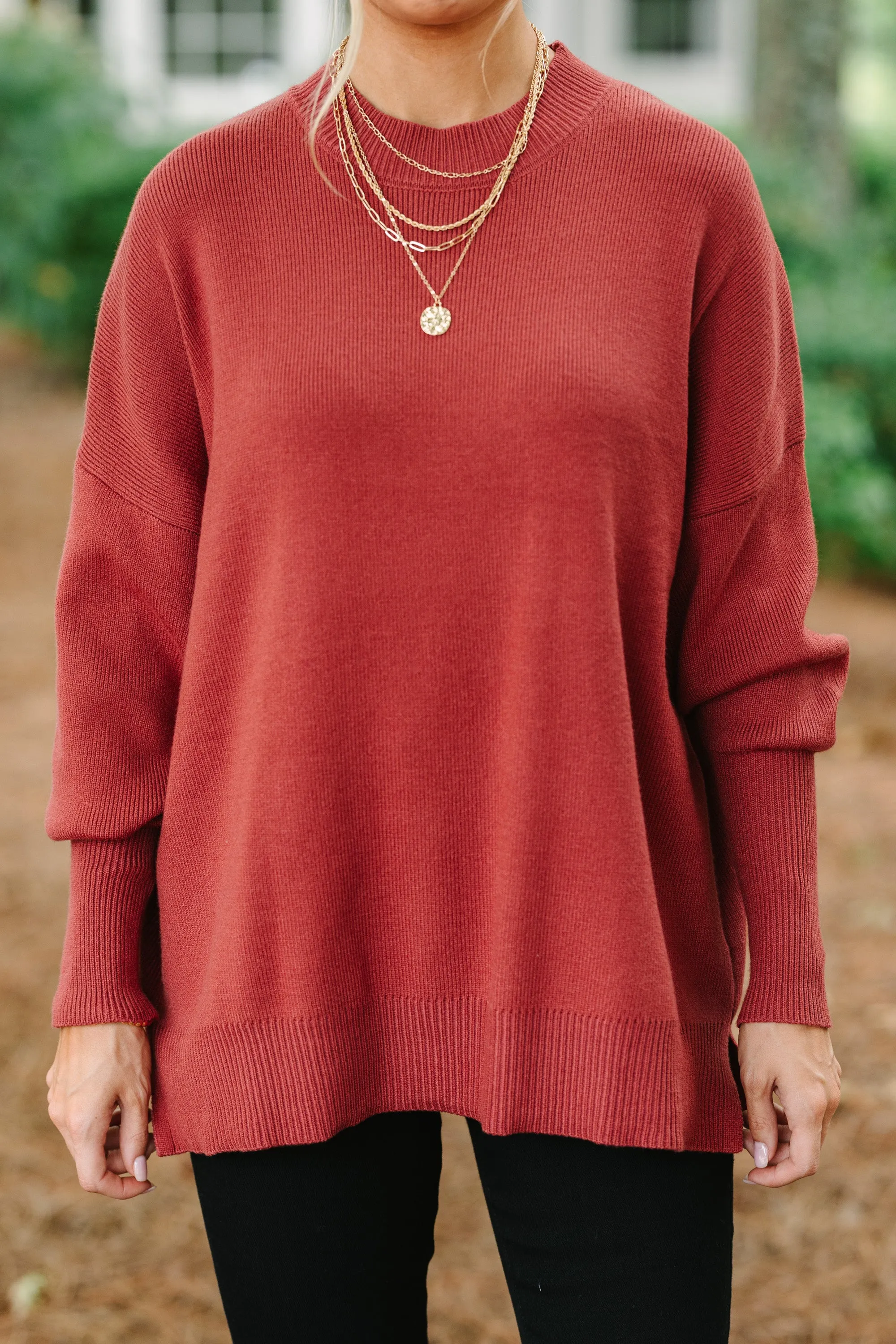 Perfectly You Marsala Red Mock Neck Sweater