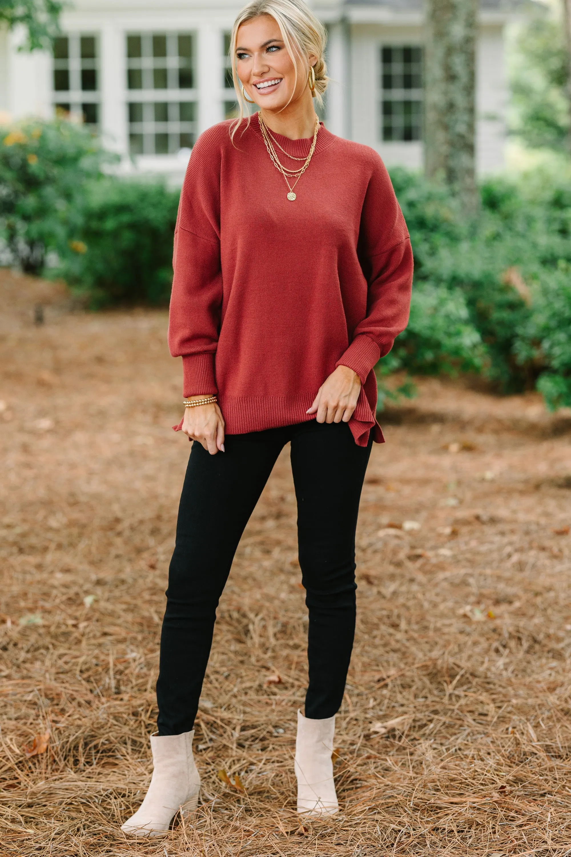 Perfectly You Marsala Red Mock Neck Sweater