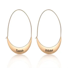 Personalized Geometric Style Engraved Name Hoop Earrings for Women