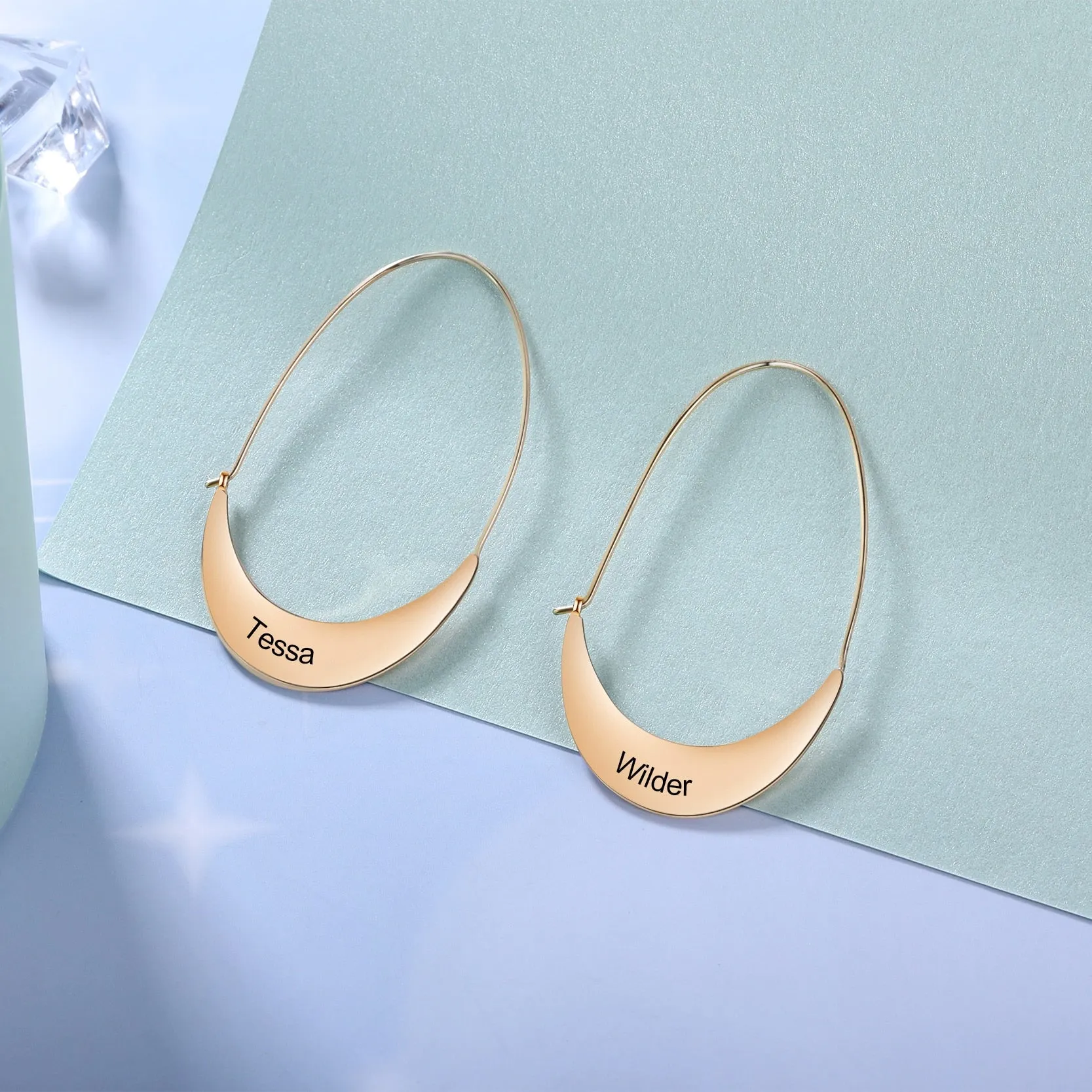 Personalized Geometric Style Engraved Name Hoop Earrings for Women