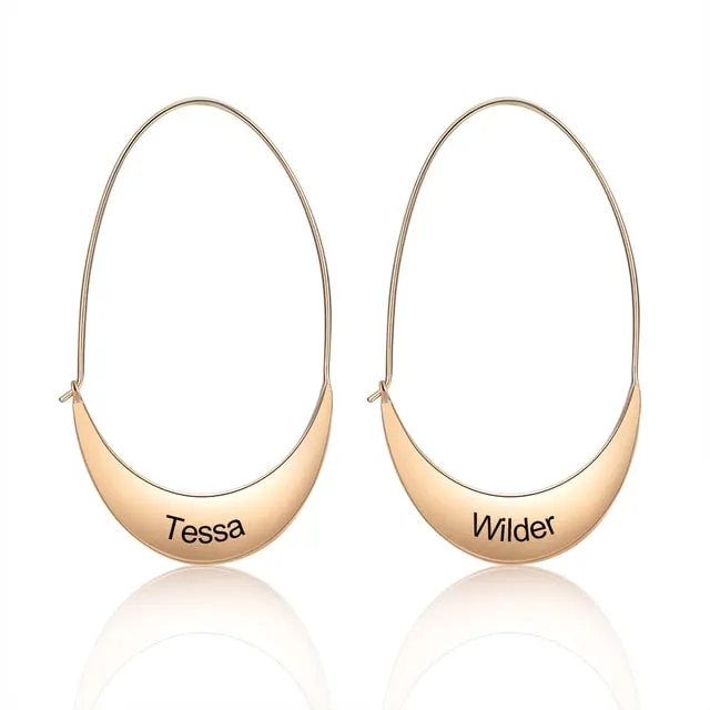 Personalized Geometric Style Engraved Name Hoop Earrings for Women