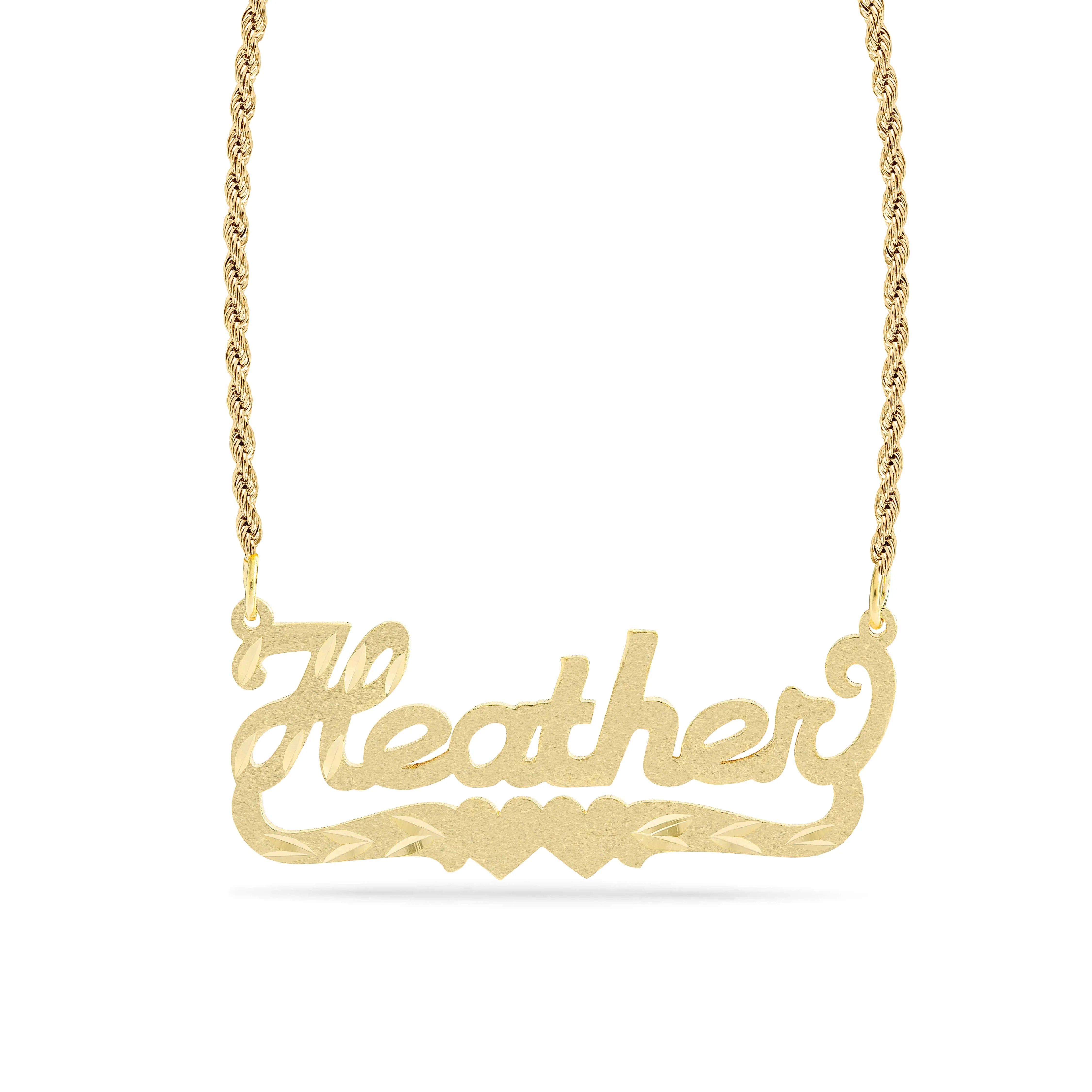 Personalized Name necklace with  Diamond Cut and Satin Finish Heather