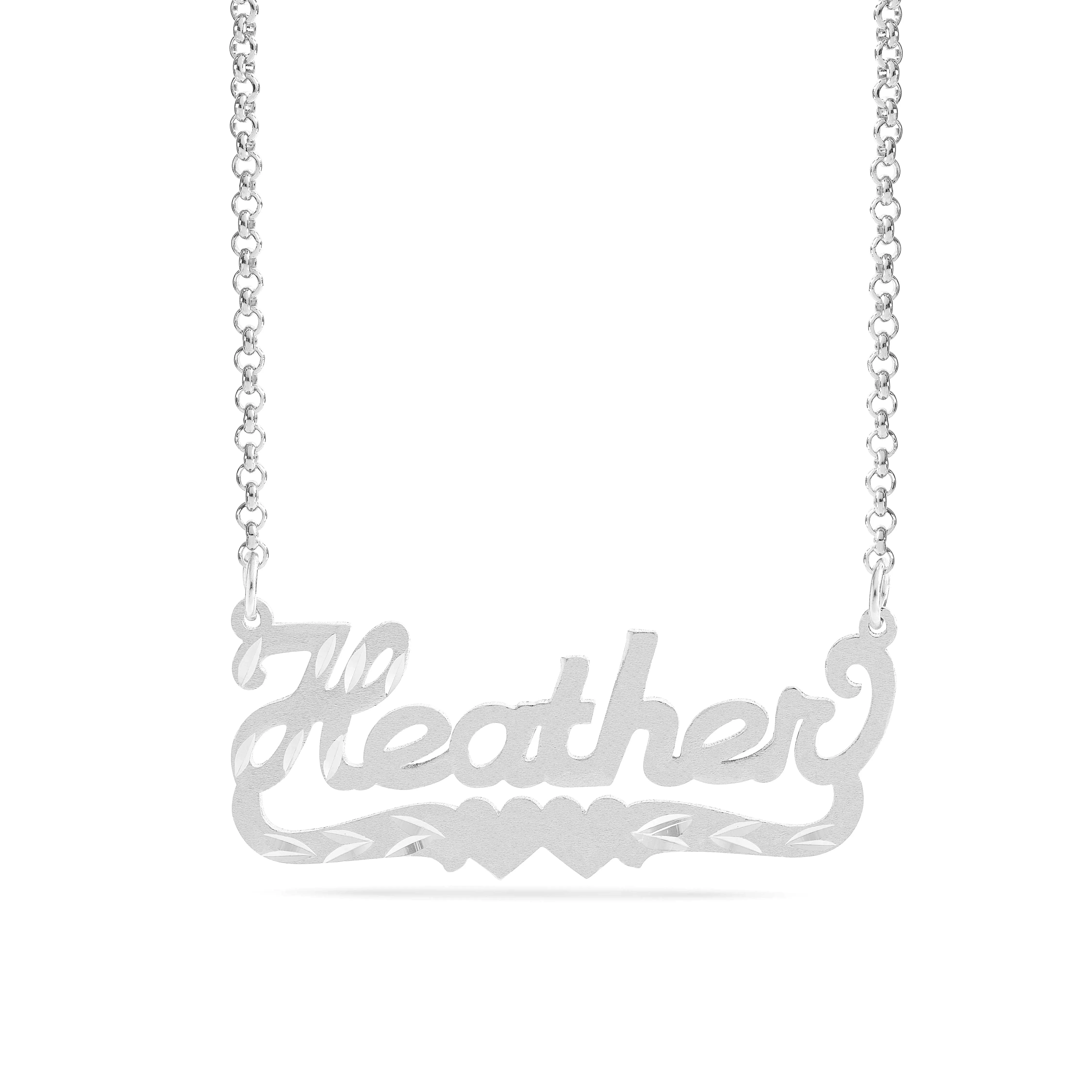 Personalized Name necklace with  Diamond Cut and Satin Finish Heather