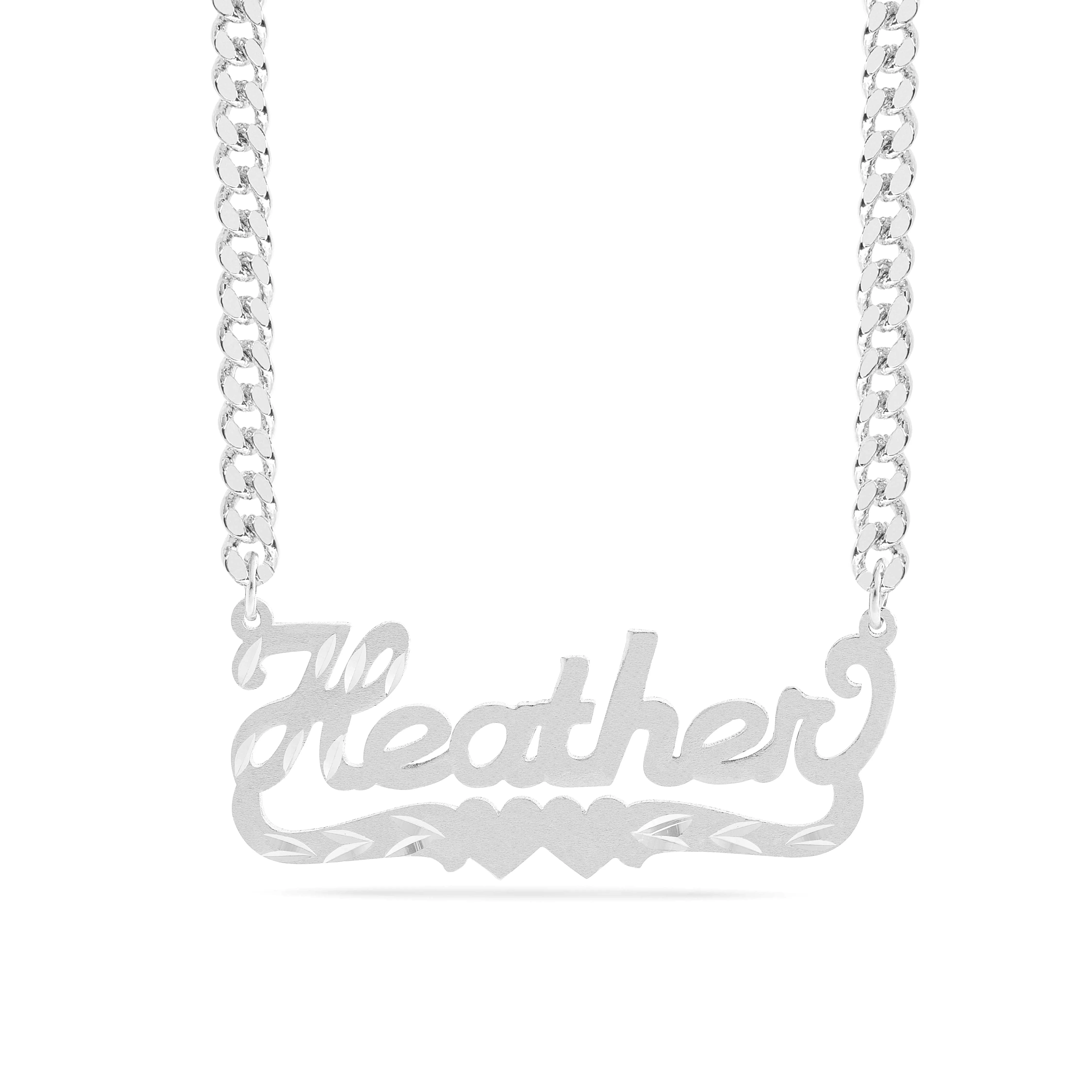 Personalized Name necklace with  Diamond Cut and Satin Finish Heather