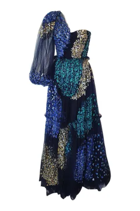 PETER PILOTTO Dress 9996 Rare Blue AW19 Hand Painted Full Maxi Ball Gown (XS)