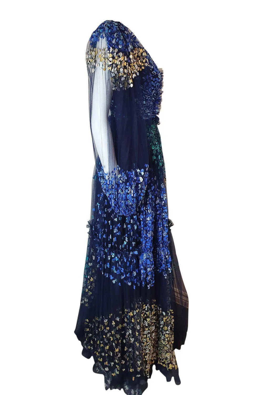 PETER PILOTTO Dress 9996 Rare Blue AW19 Hand Painted Full Maxi Ball Gown (XS)