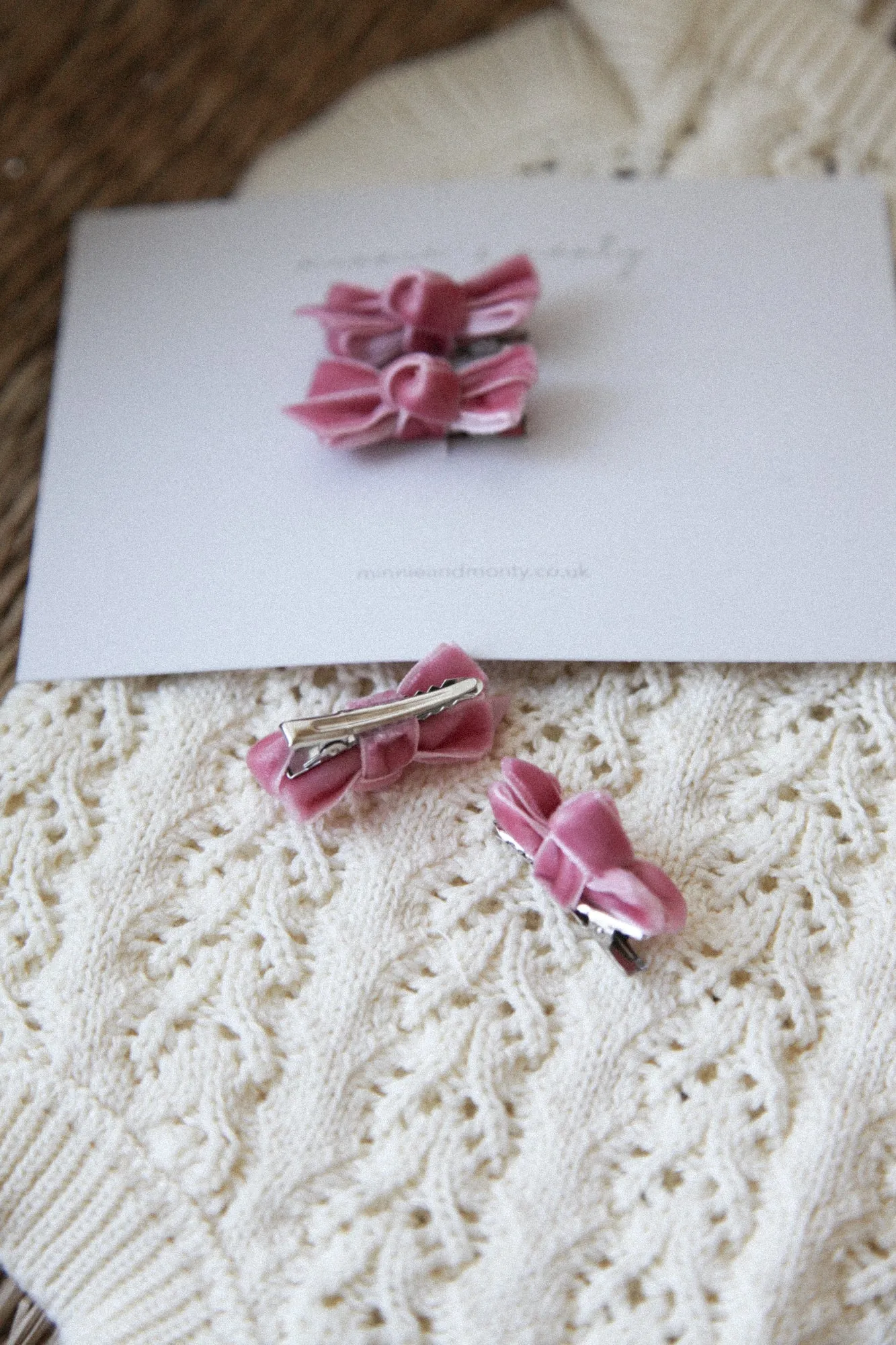 Pink Velvet Mini Bow Clips (2 pack)