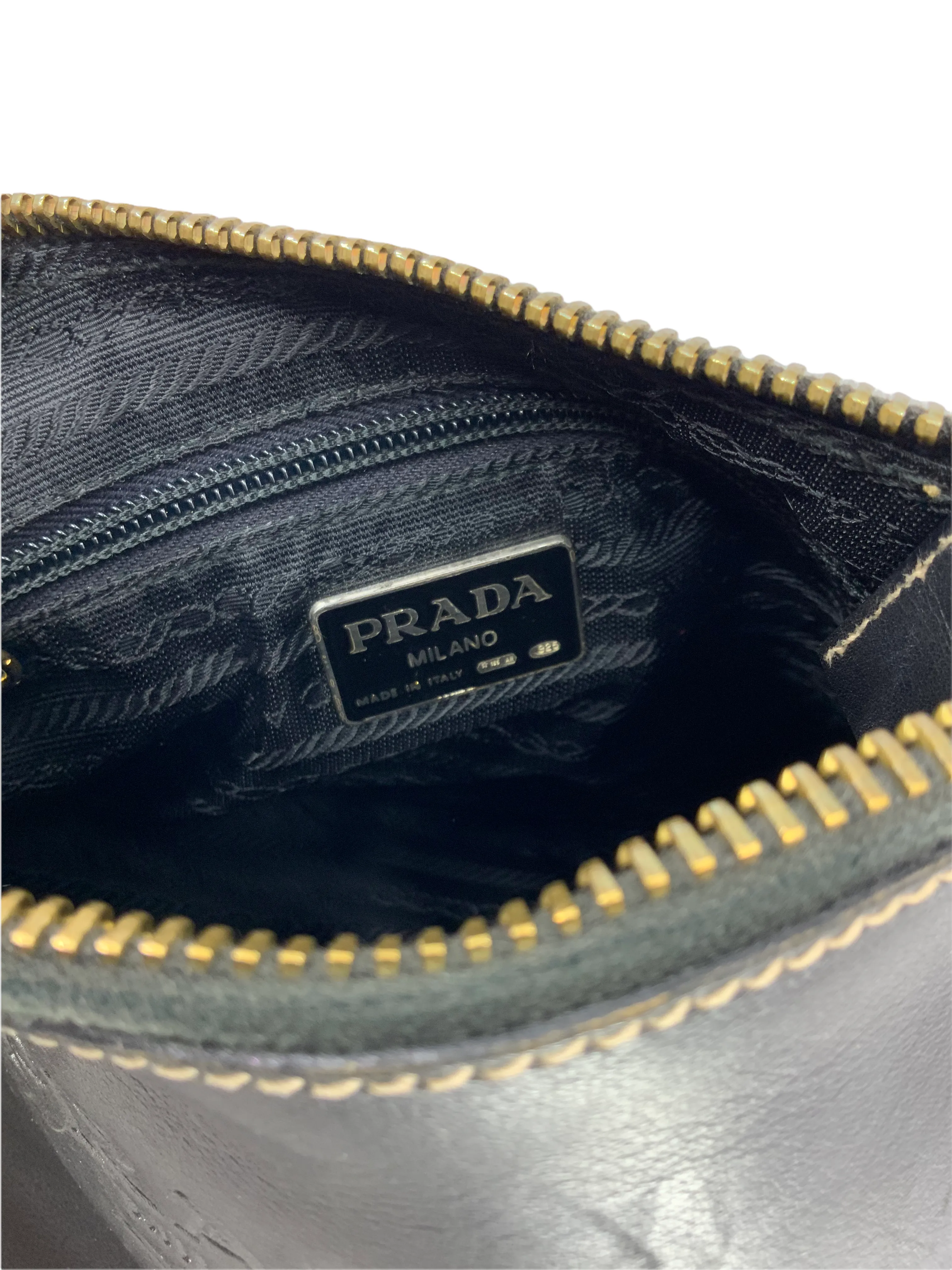 Prada Logo Embossed Leather Chain Link Shoulder Bag