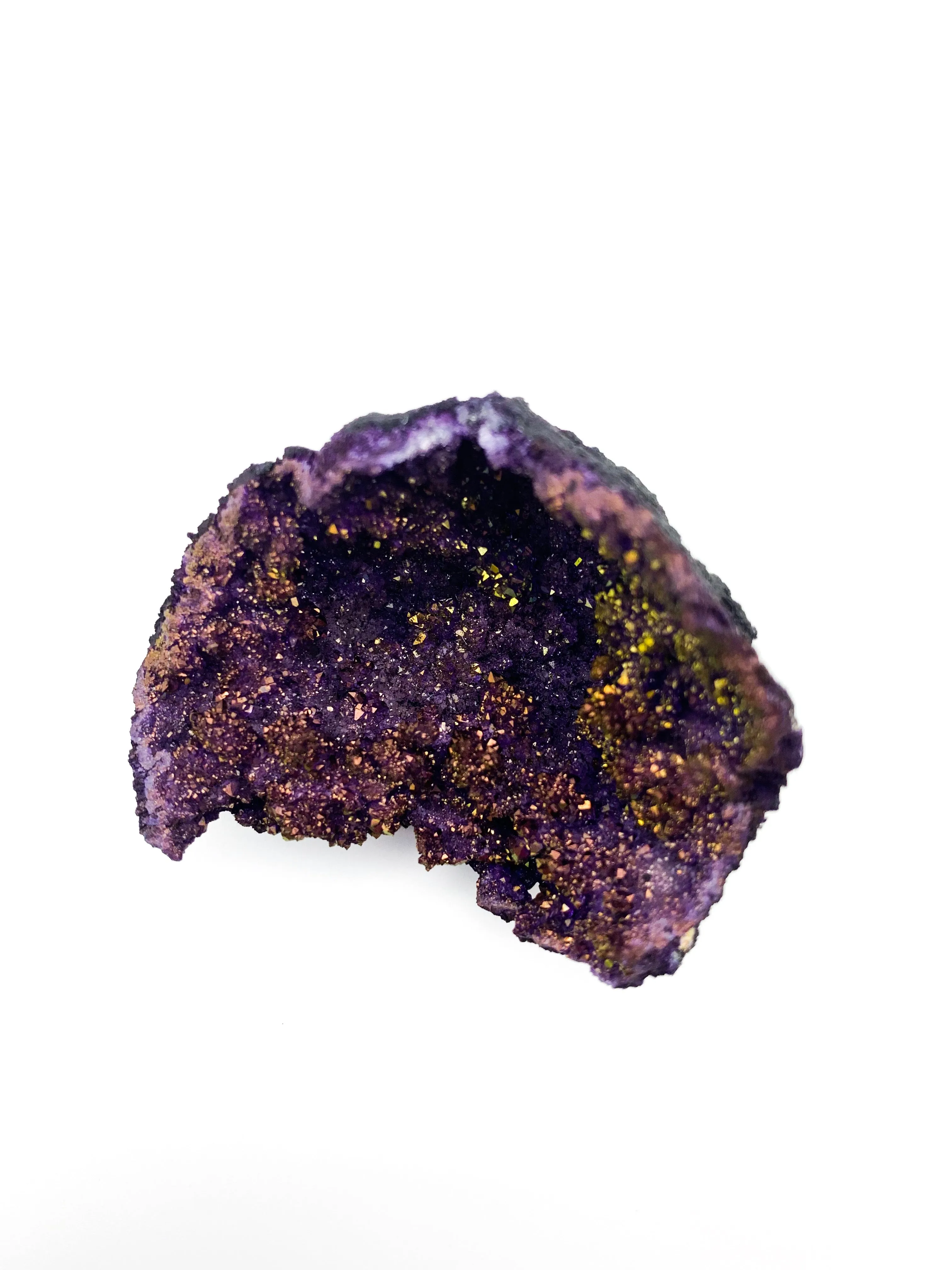 Purple & Gold Titanium Coated Moroccan Quartz Geode Halves