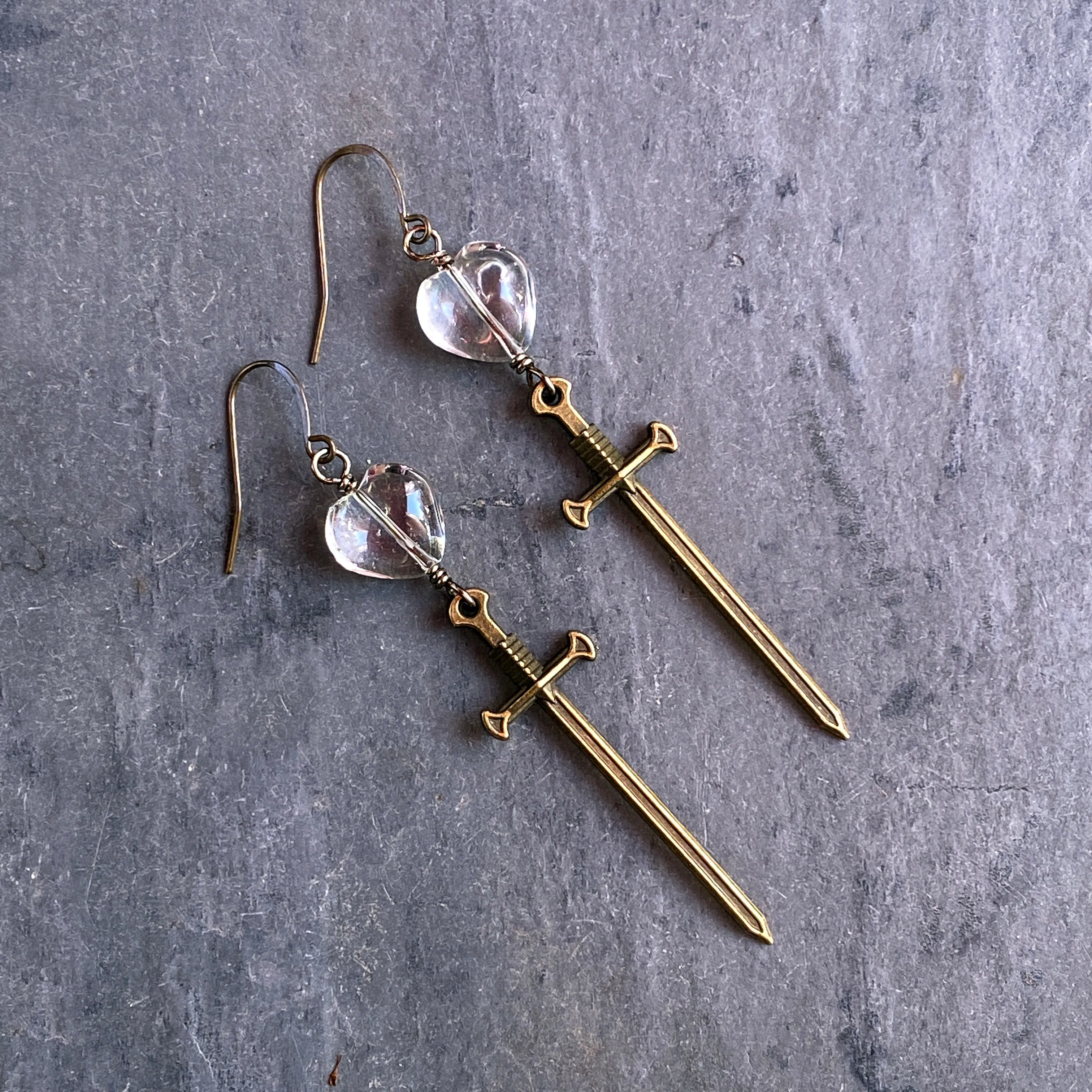 Quartz and Dagger Dangle Earrings