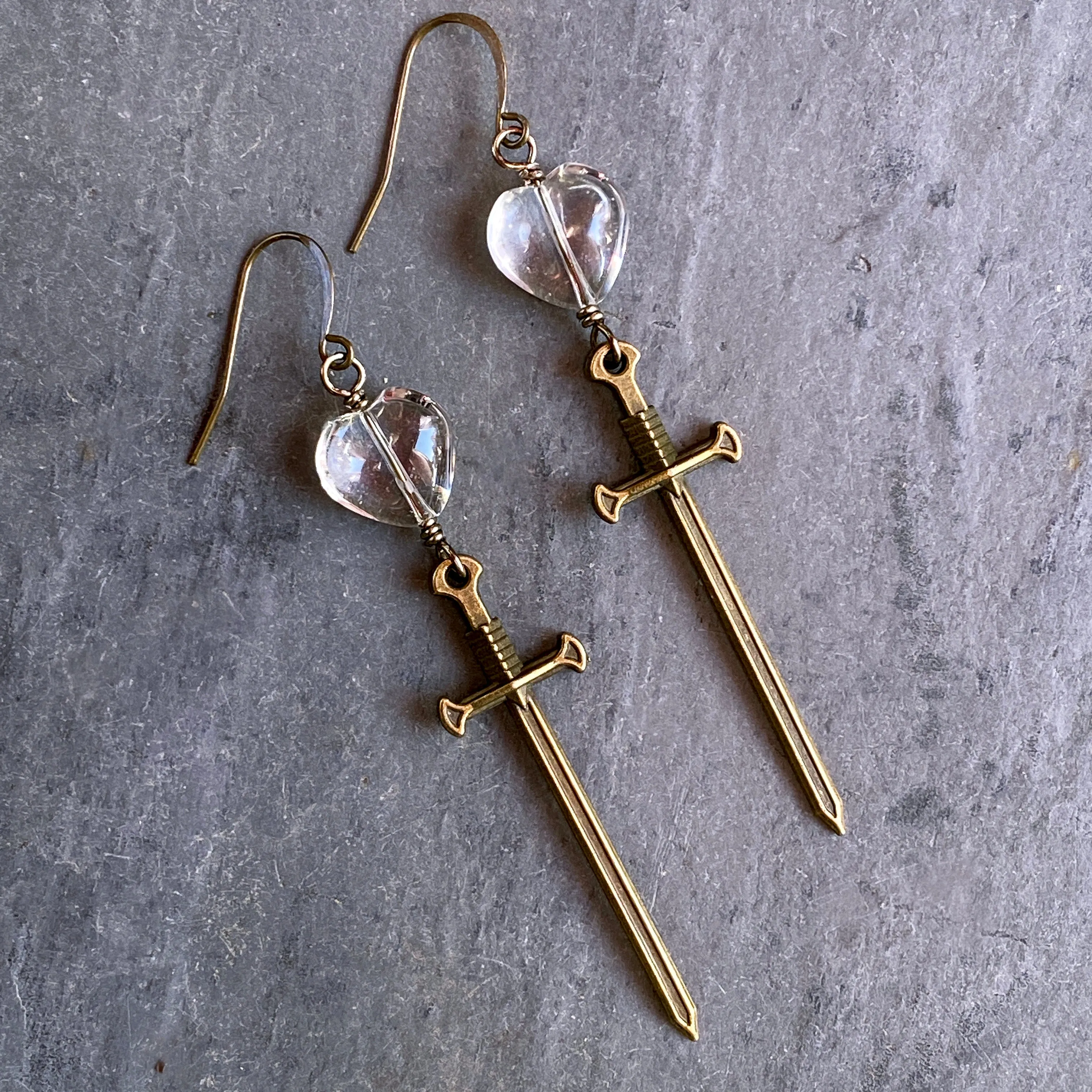 Quartz and Dagger Dangle Earrings