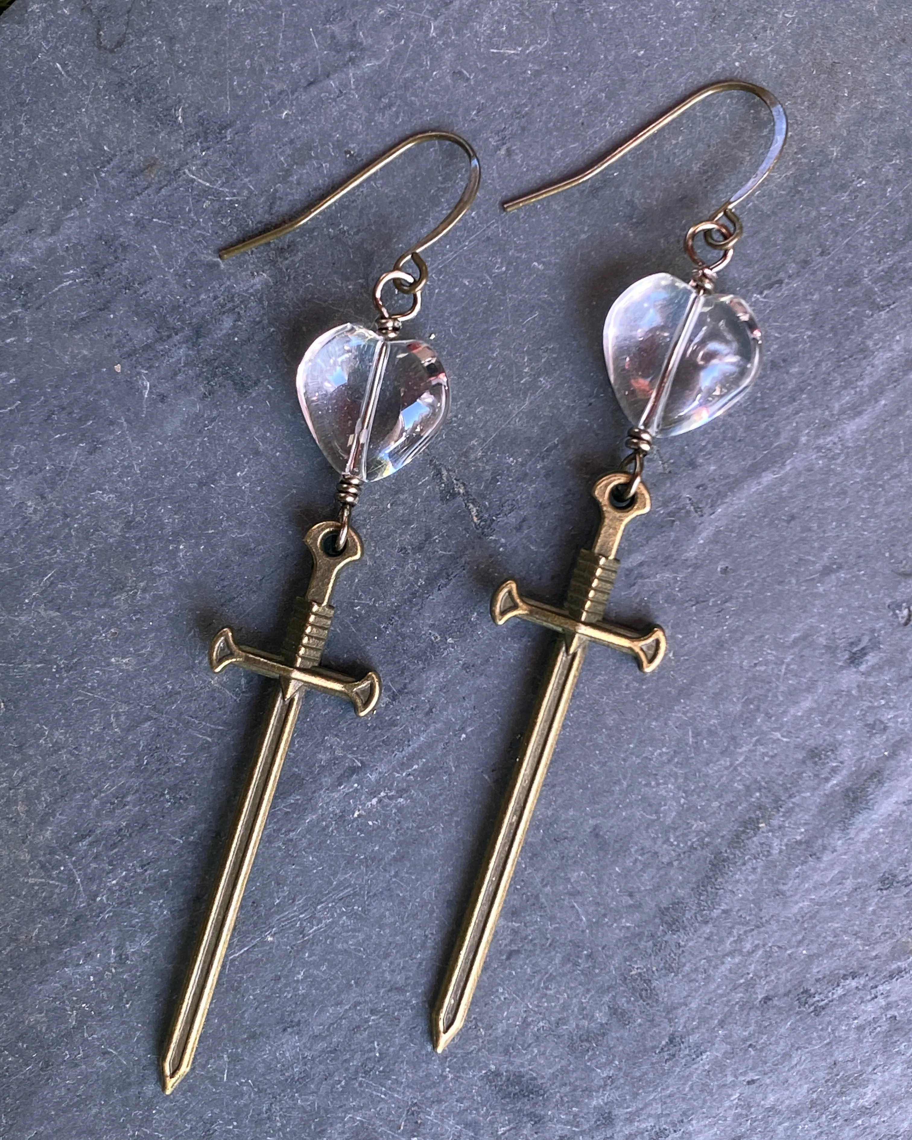 Quartz and Dagger Dangle Earrings