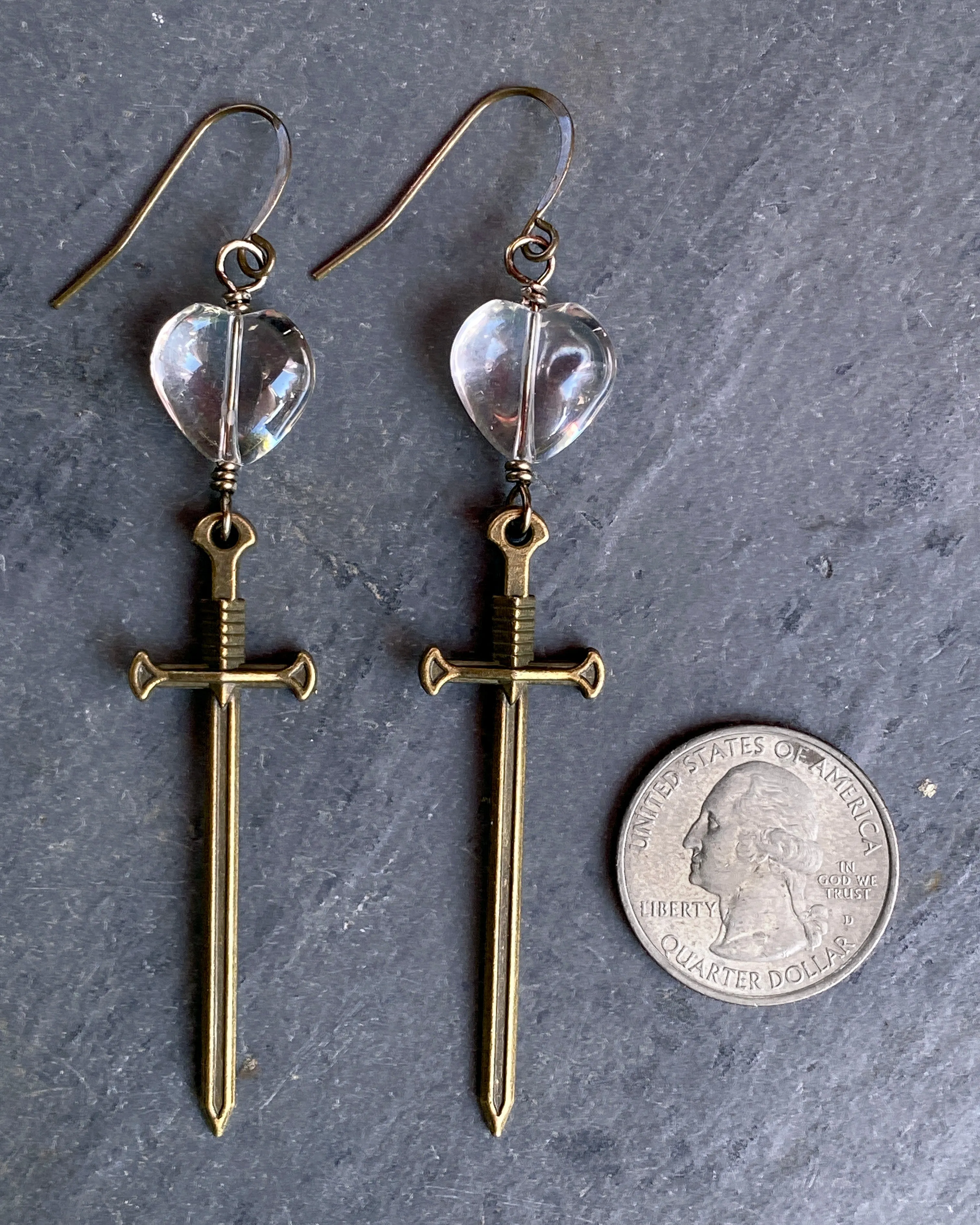 Quartz and Dagger Dangle Earrings