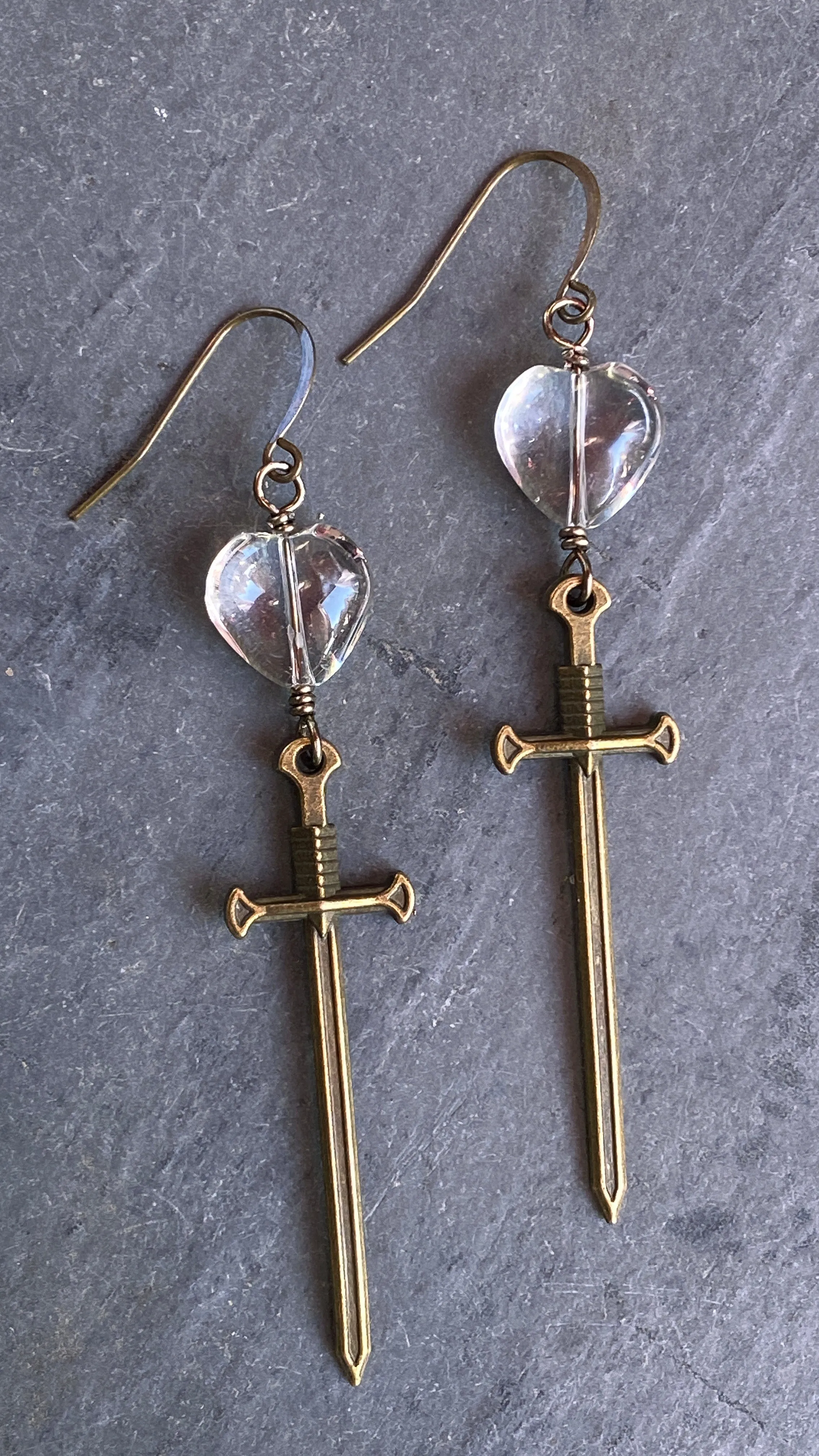 Quartz and Dagger Dangle Earrings