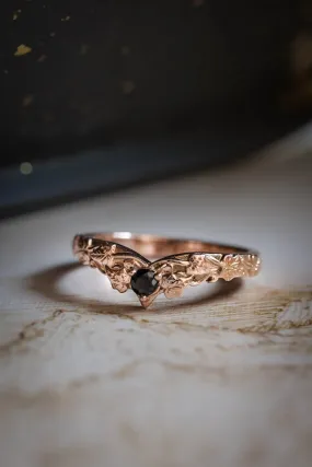 READY TO SHIP: Wedding band in 14K rose gold, natural black diamond, RING SIZE 7.75 US