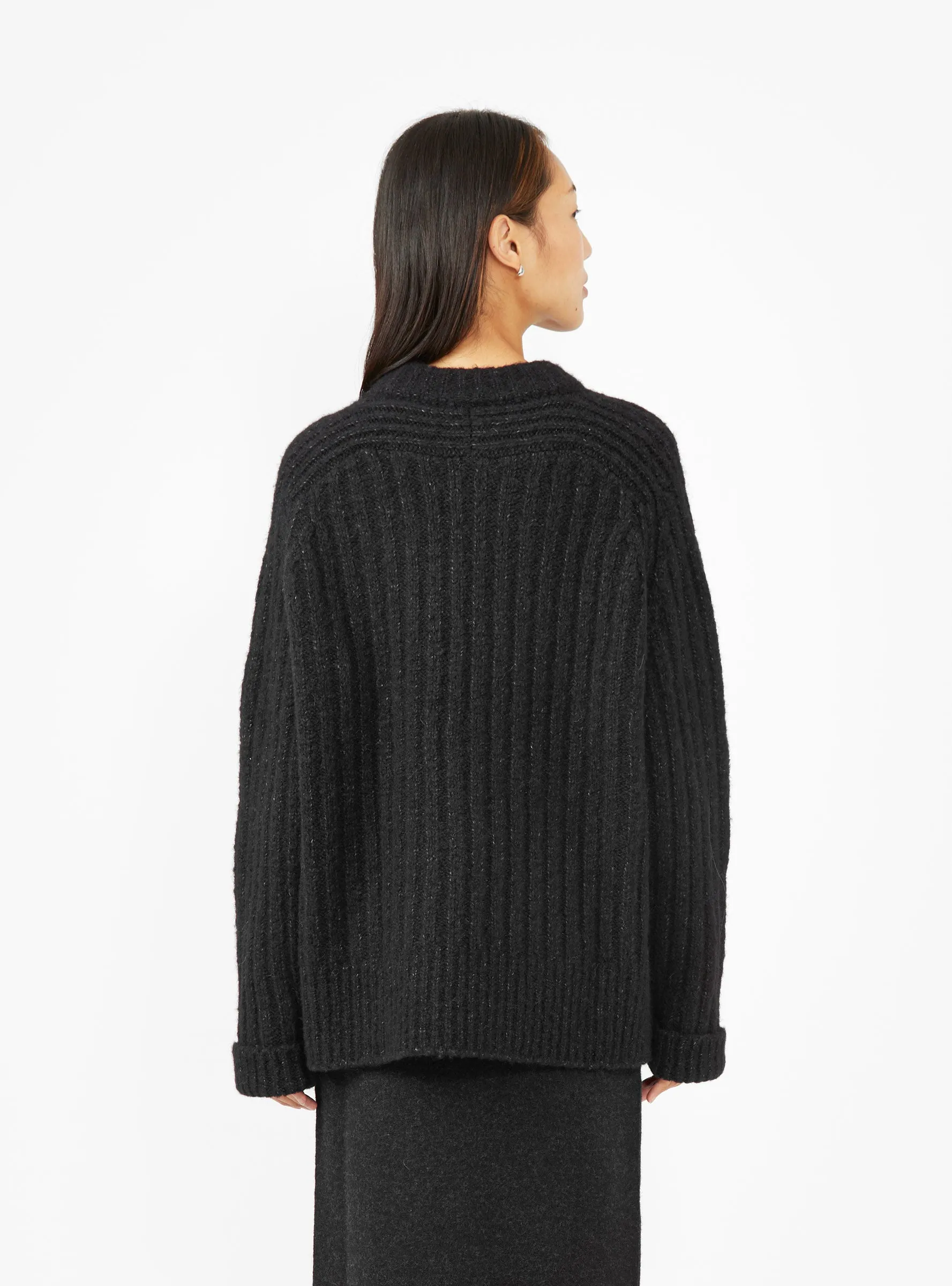 Rib Saddle Sweater Black