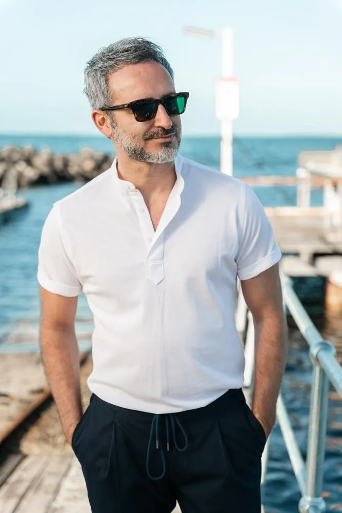 Riccardo Short Sleeve Polo Top - White Cotton Pique