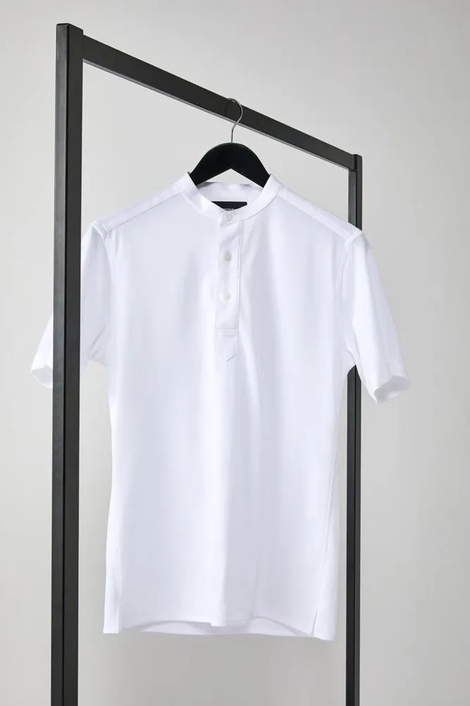 Riccardo Short Sleeve Polo Top - White Cotton Pique