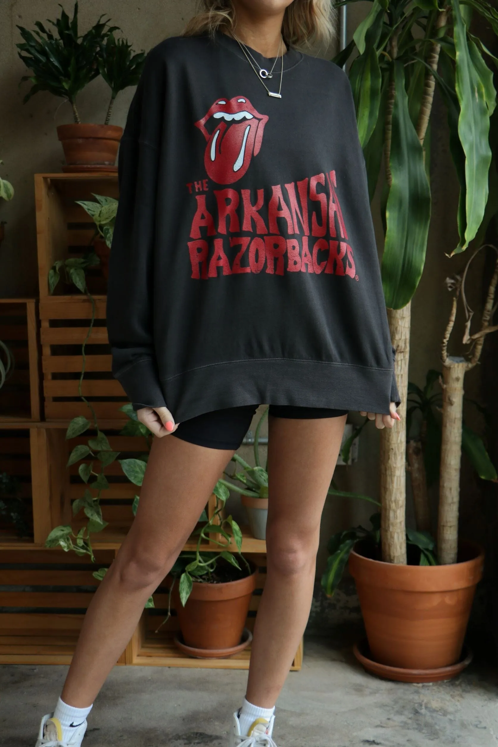 Rolling Stones Arkansas Razorbacks Dazed Black Oversized Crew Sweatshirt