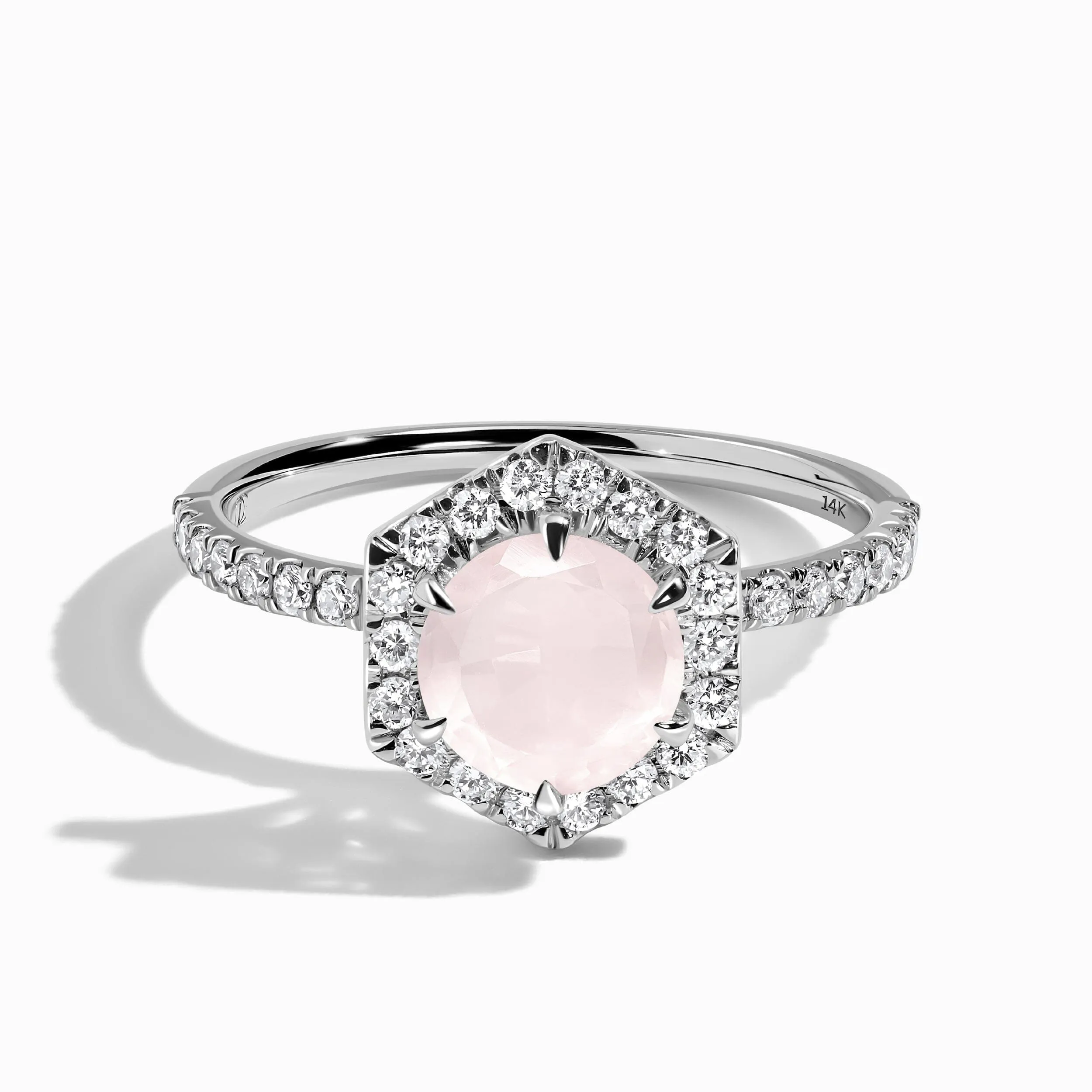 Rose Quartz Diamond Ring - My Eternal Round Halo Pavé