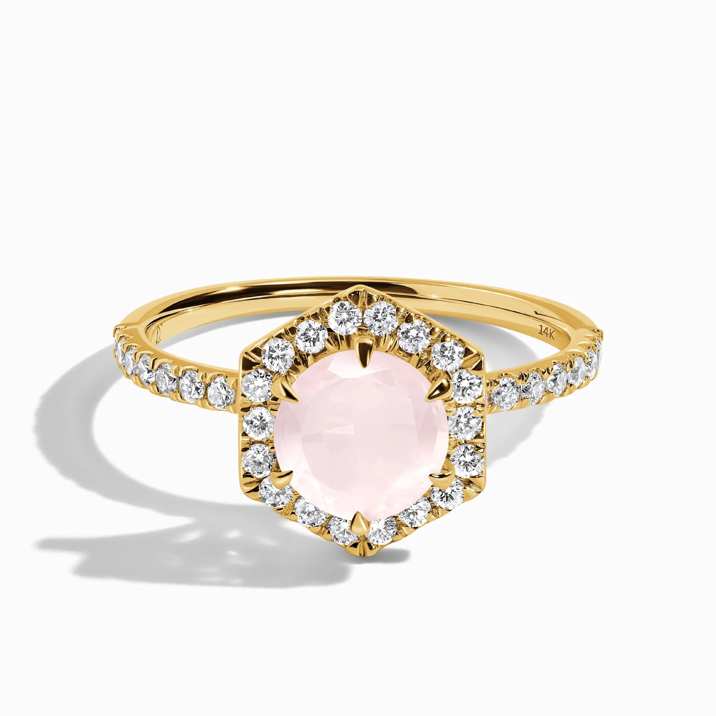 Rose Quartz Diamond Ring - My Eternal Round Halo Pavé