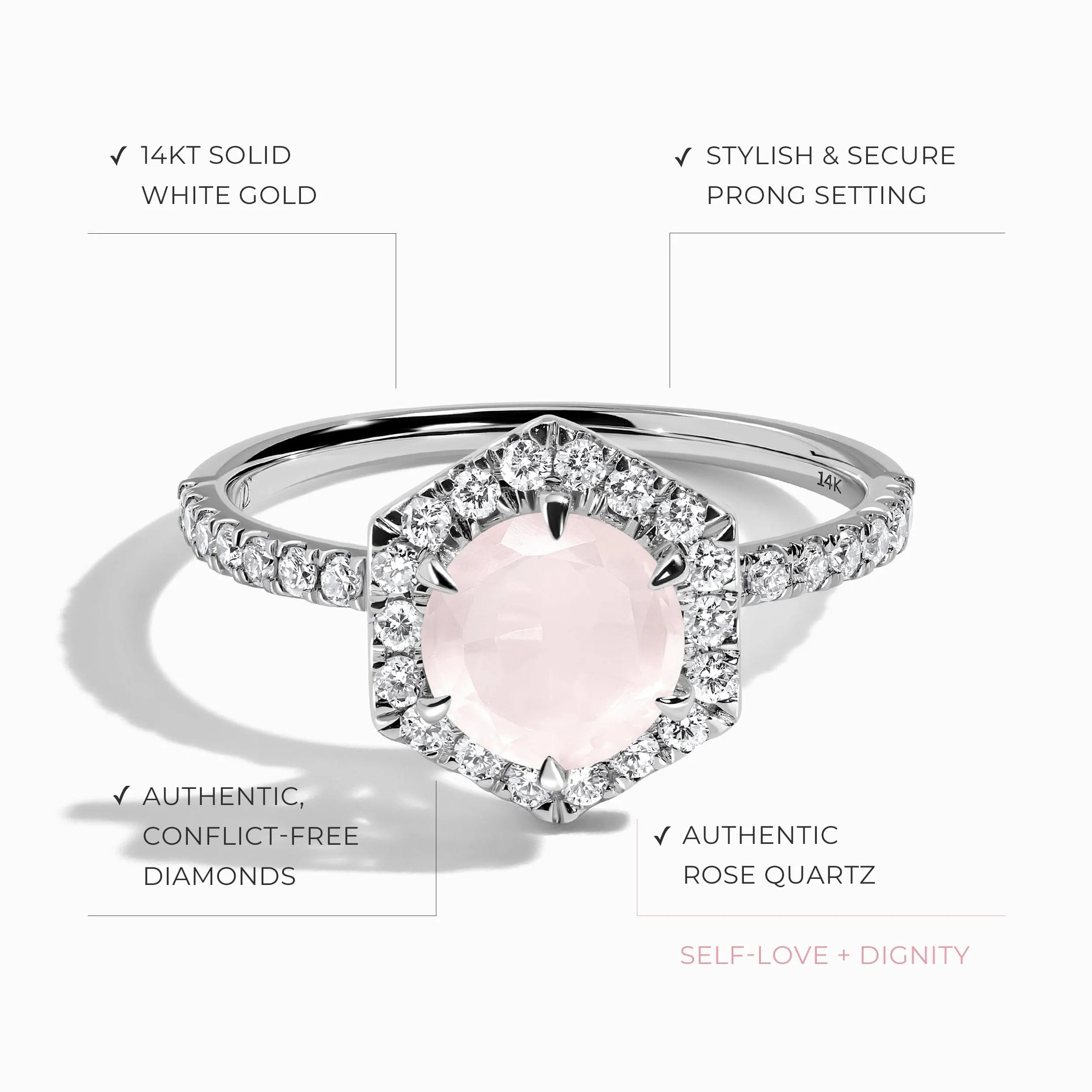 Rose Quartz Diamond Ring - My Eternal Round Halo Pavé