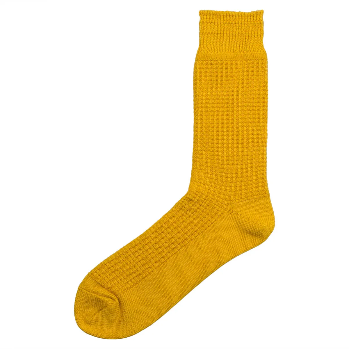 RoToTo - Cotton Waffle Crew Socks - Mustard