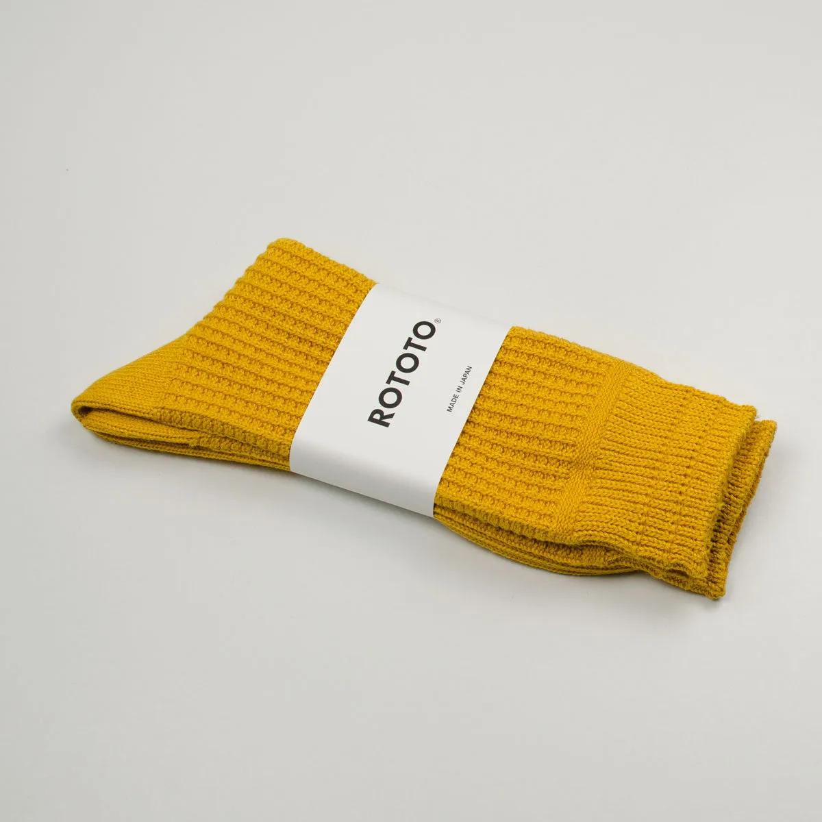 RoToTo - Cotton Waffle Crew Socks - Mustard