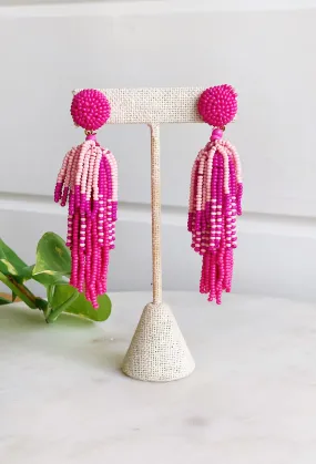 Rylee Beaded Tassel Earrings in Pink