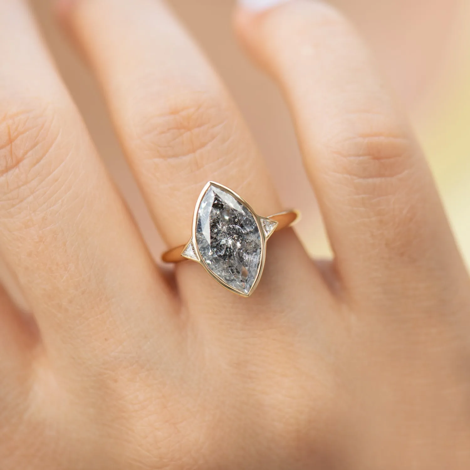 Salt and Pepper Engagement Ring with a 3 Carat Marquise Diamond - OOAK