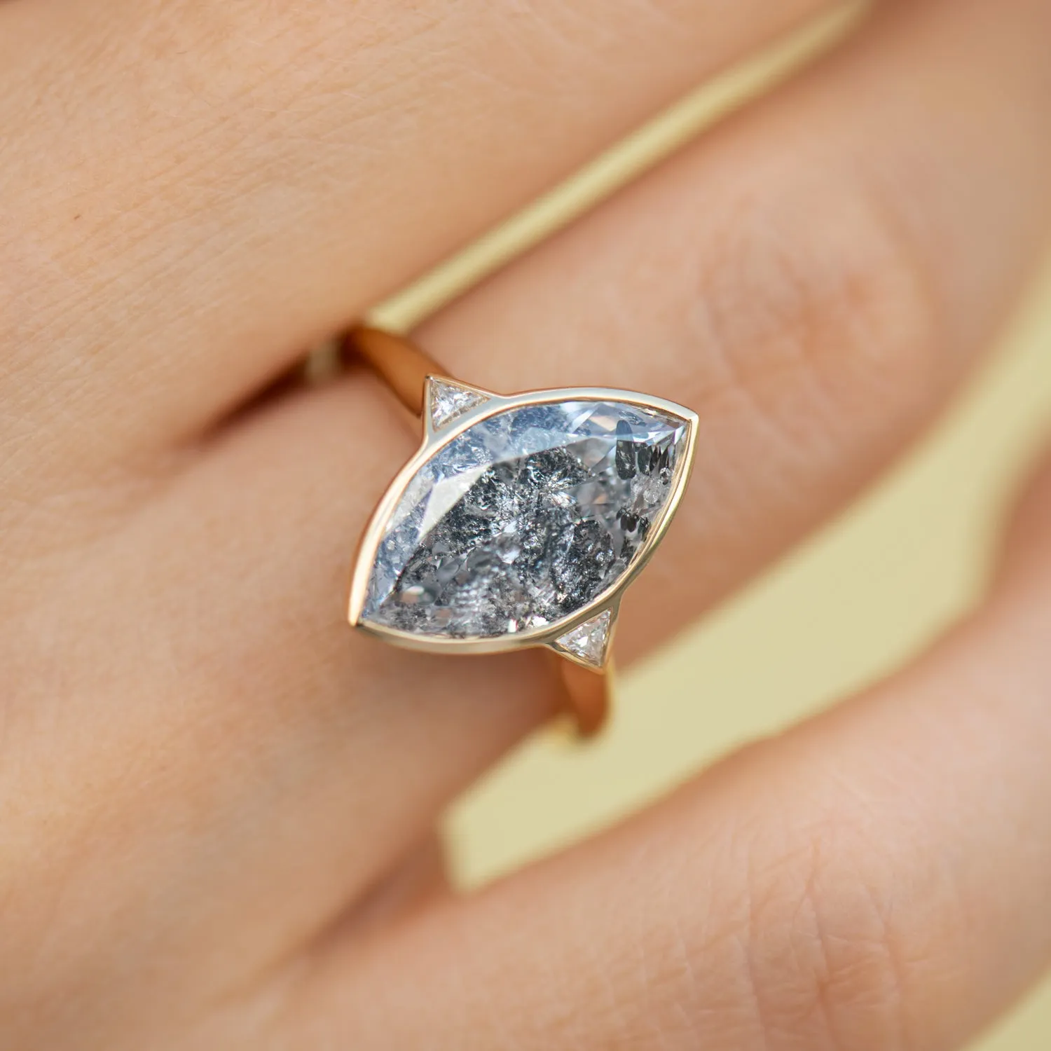 Salt and Pepper Engagement Ring with a 3 Carat Marquise Diamond - OOAK