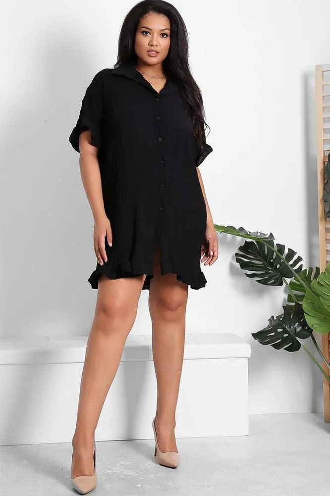 Shirred Crinkle Fabric Lazy Fit Shirt Dress