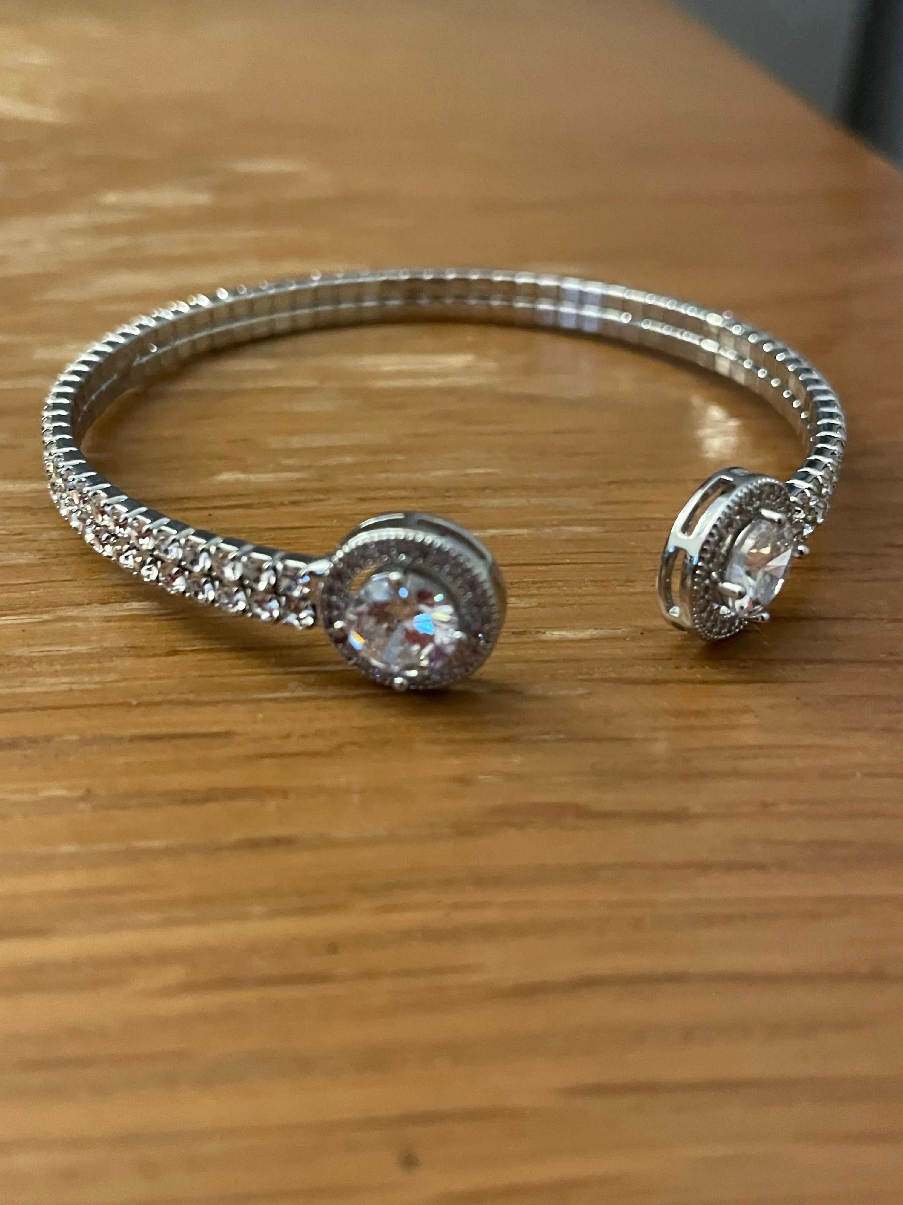 Silver Diamond Open Bracelet