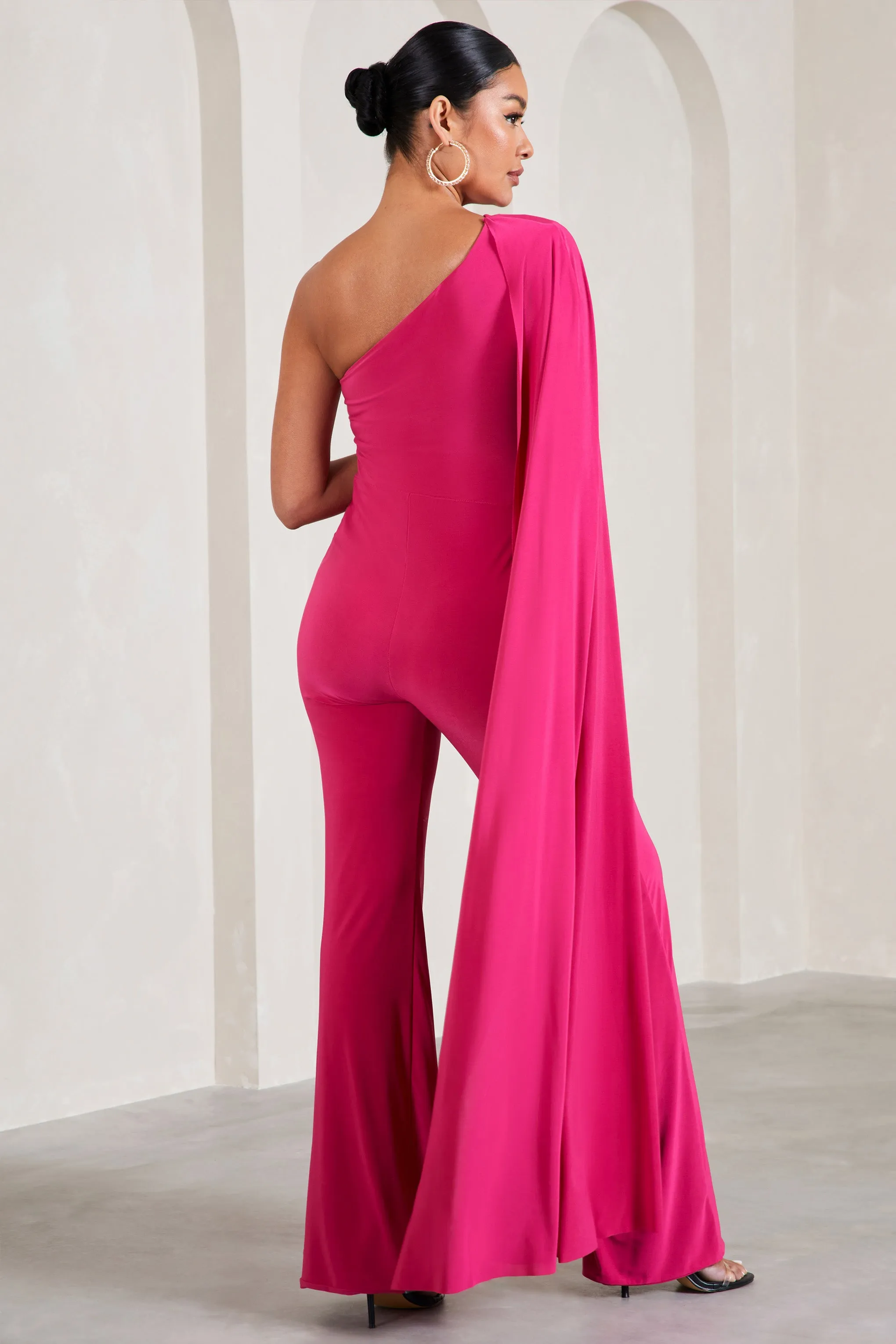 Sing To Sleep | Hot Pink Maternity One Shoulder Cape Jumpsuit