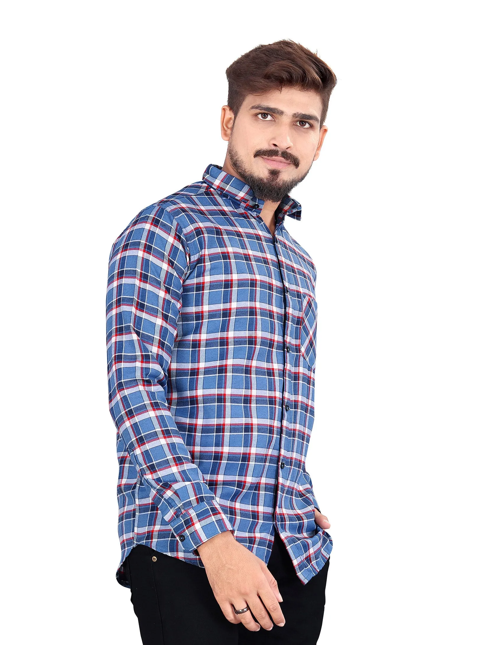 Sky Blue and Red Gingham Checked Shirt