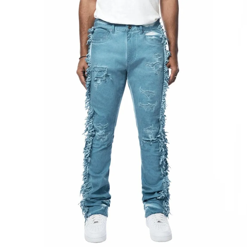 Smoke Rise Frayed Stacked Denim Jeans (Cool Blue) JP23642