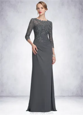 Sophie Sheath/Column Scoop Neck Floor-Length Chiffon Lace Mother of the Bride Dress With Ruffle STK126P0014611