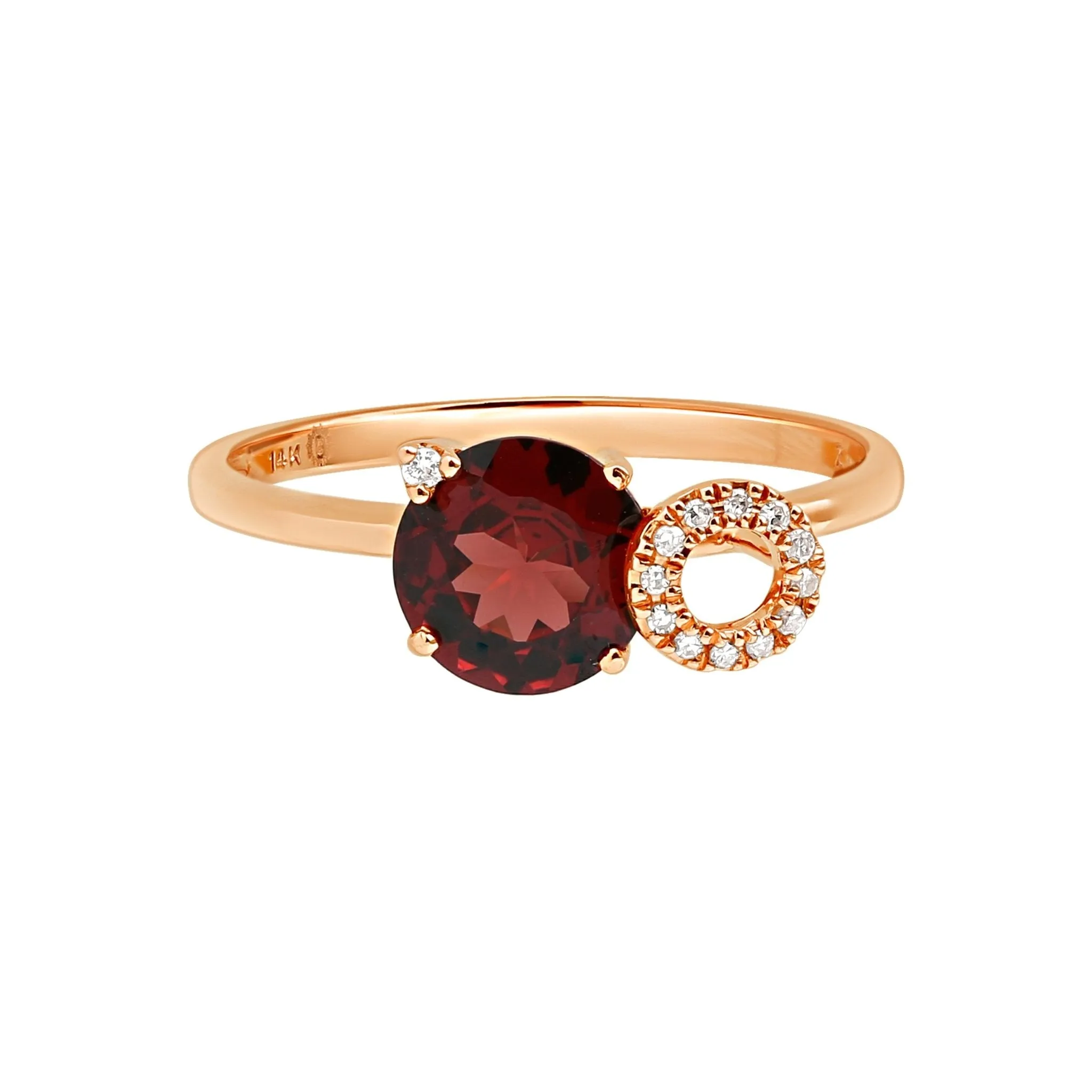 Stacked Diamond and Garnet Solitaire Cocktail Ring