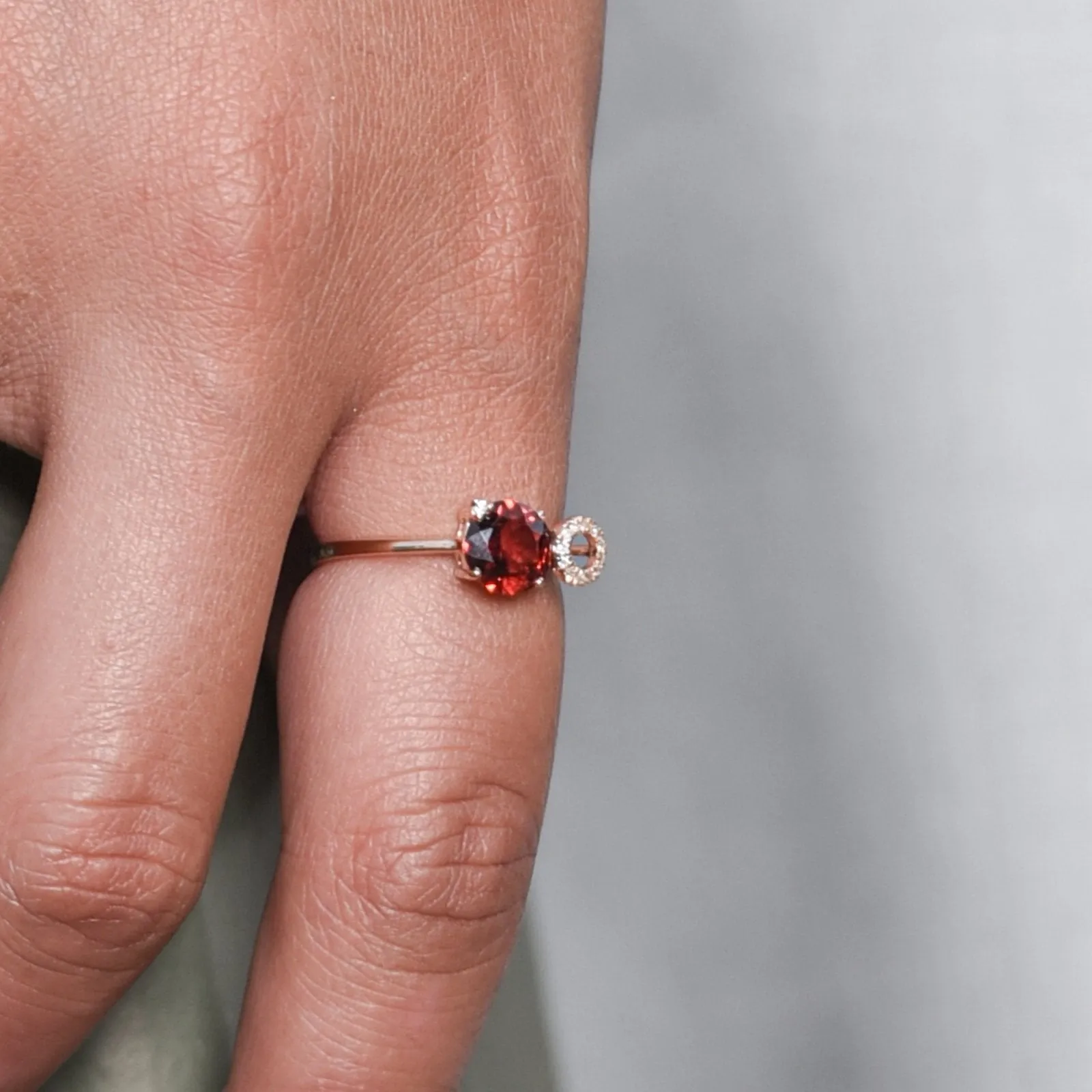 Stacked Diamond and Garnet Solitaire Cocktail Ring