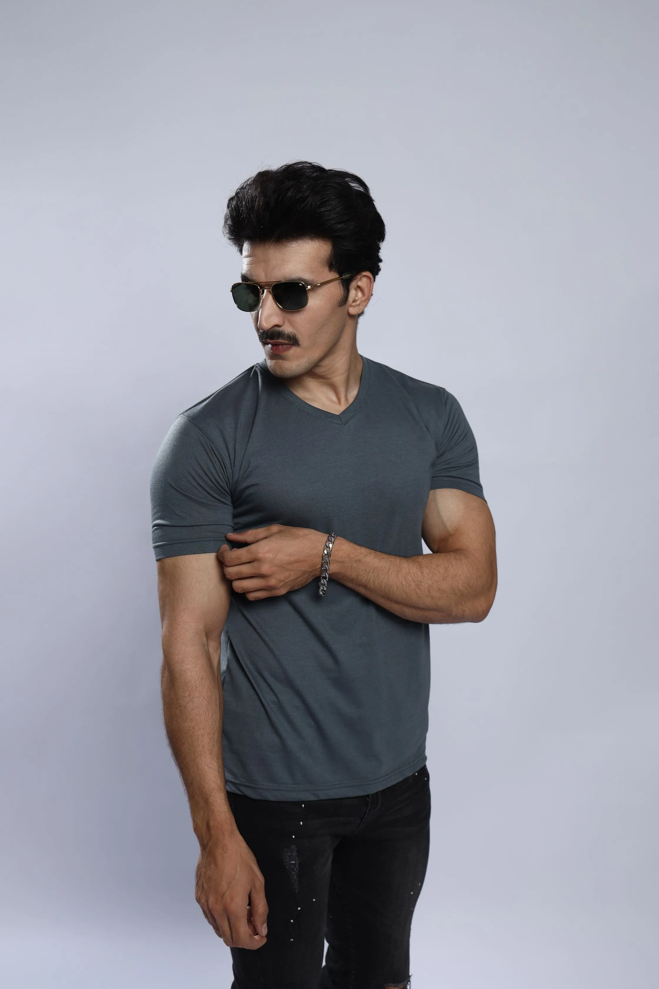 Steel Gray V-Neck T-Shirt