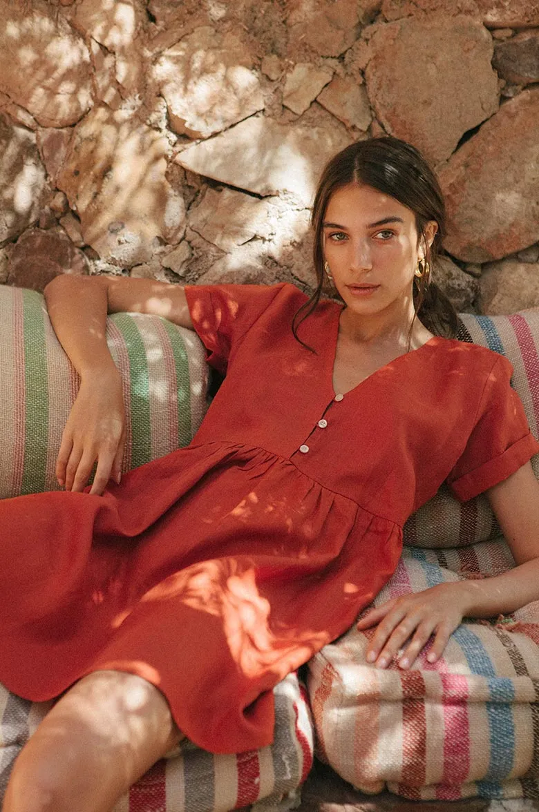 SUNCHASER Dress - warm red linen