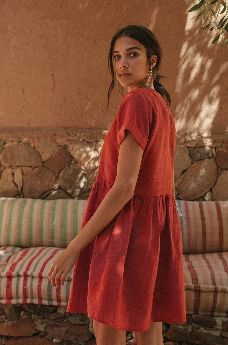 SUNCHASER Dress - warm red linen