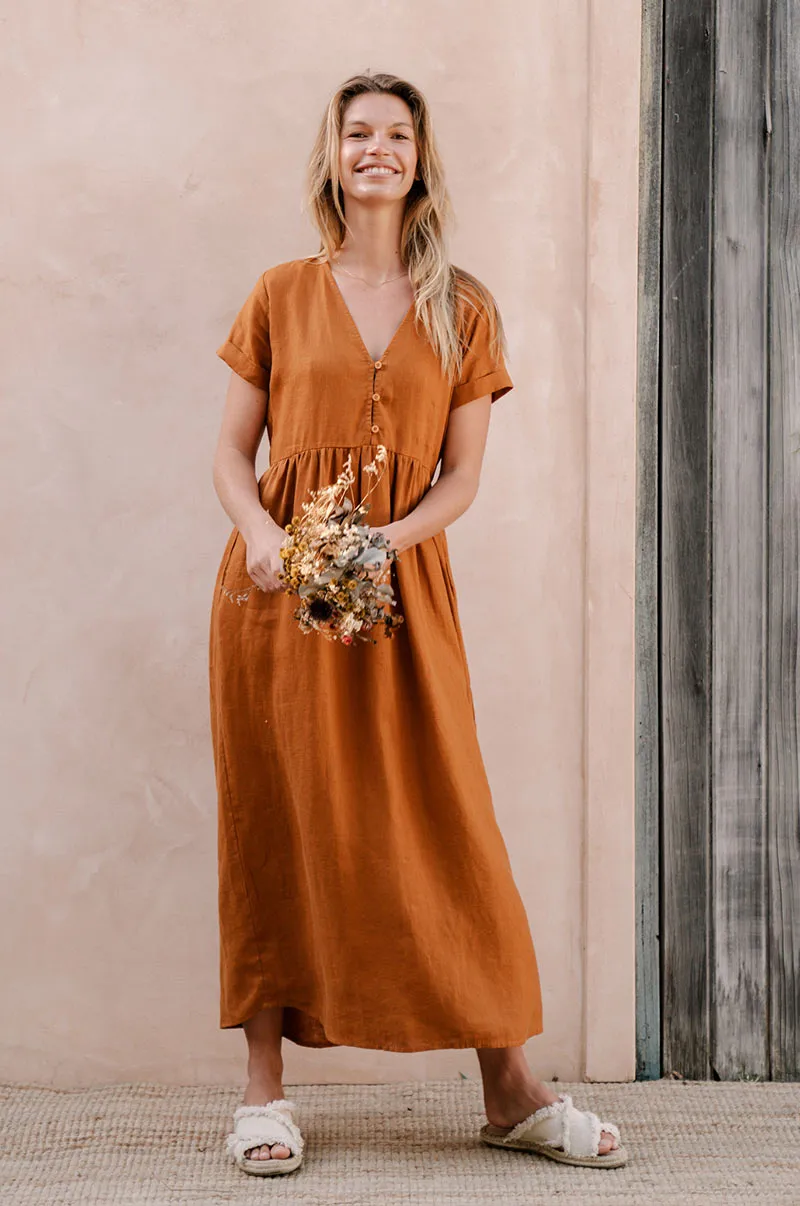 SUNSEEKER Midi Dress - ochre linen