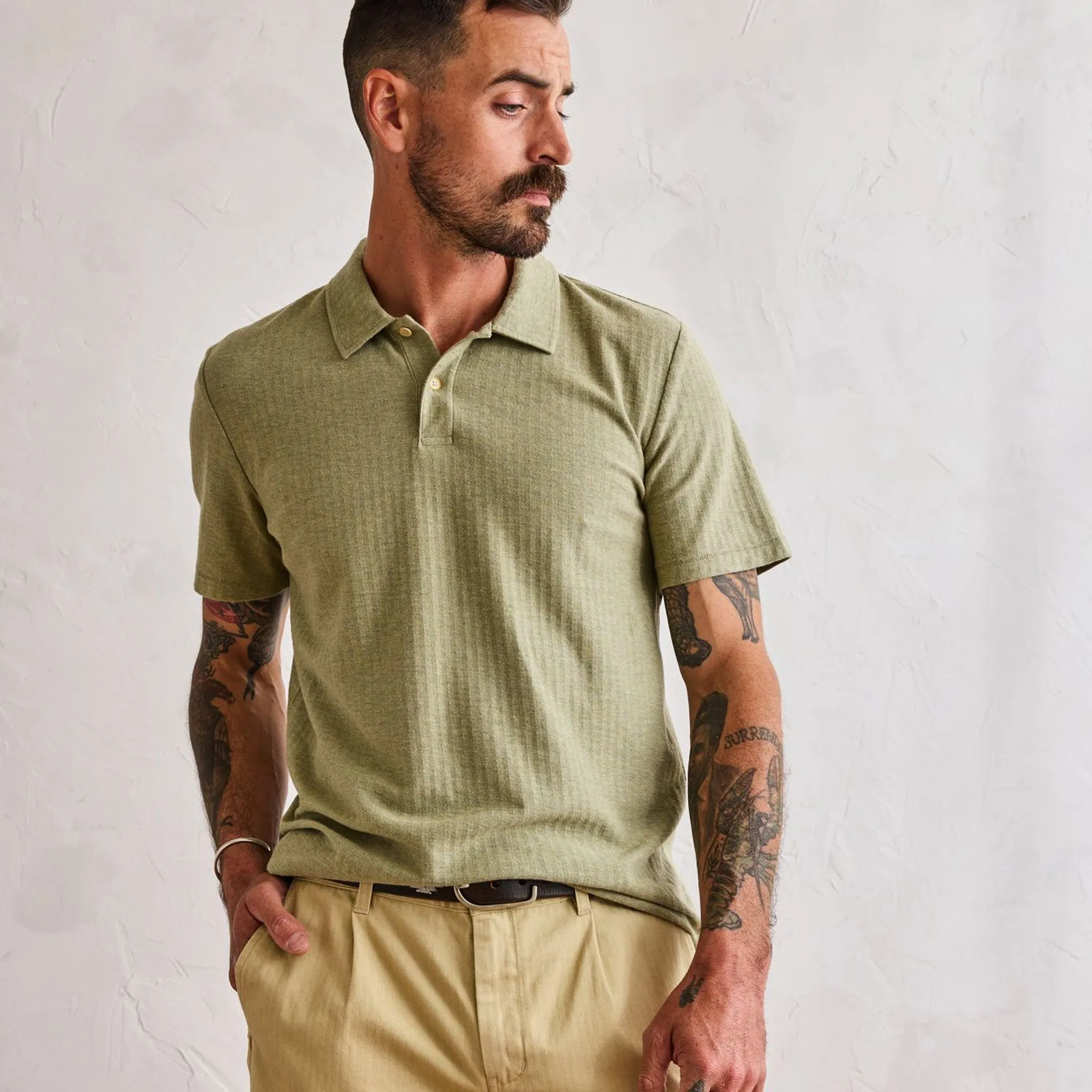 The Herringbone Polo in Heather Sage